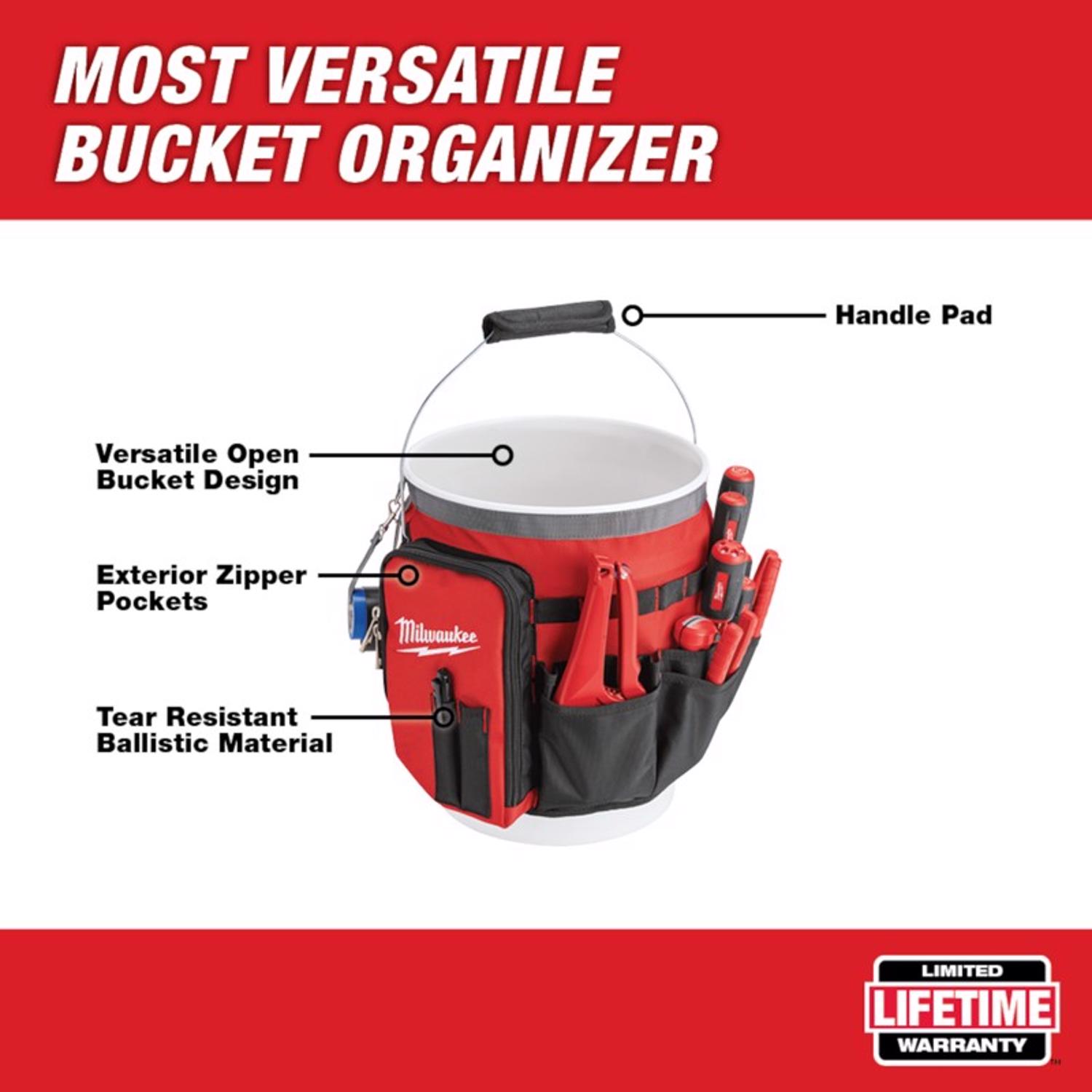 Milwaukee 2.17 in. W X 13.39 in. H Ballistic Nylon Bucket Organizer 32 pocket Black/Red 1 pc - Jamoozus