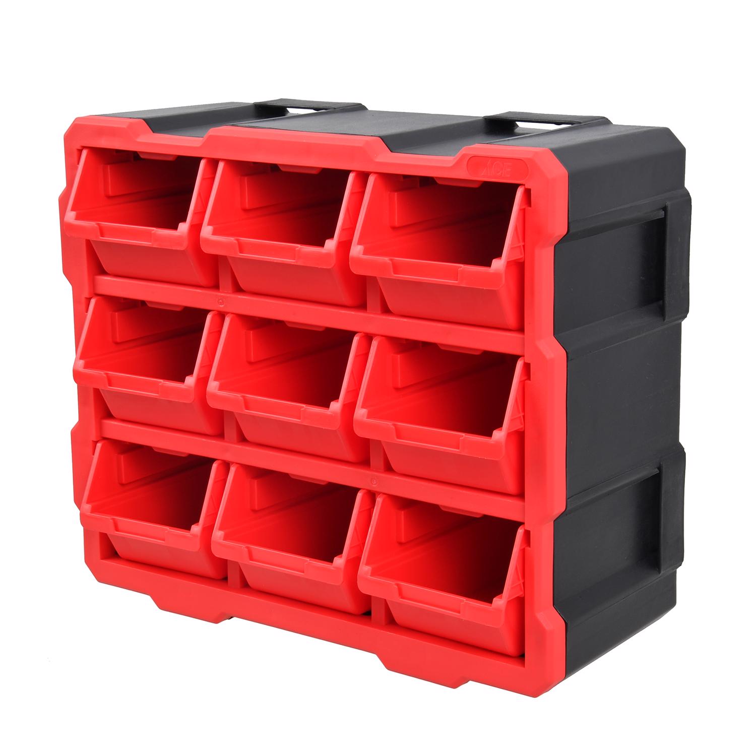 Ace 6.73 in. W X 12.6 in. H X 6.75 in. D Storage Bin Plastic 9 compartments Black/Red - Jamoozus