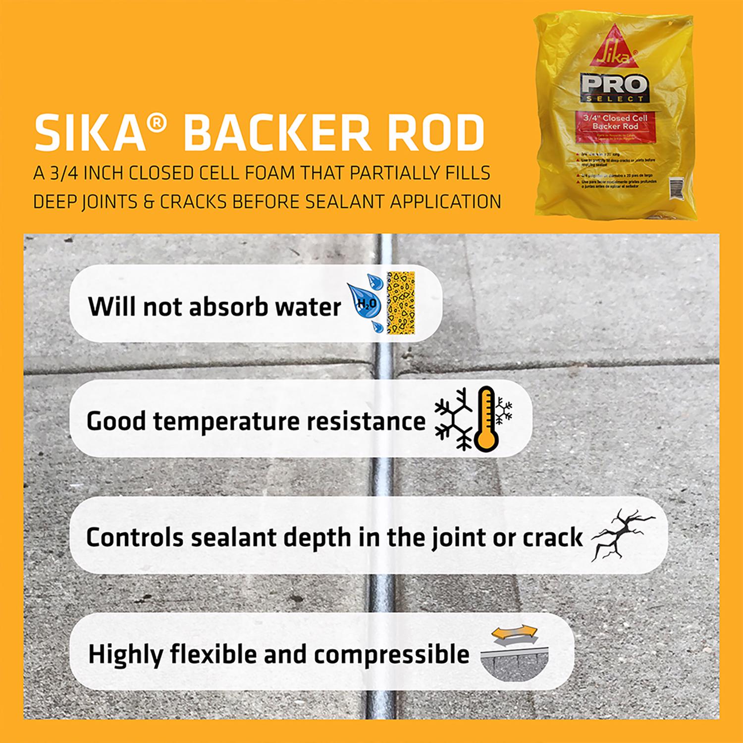Sika Closed-Cell Expansion Foam Backer Rod 20 ft. L X 0.75 in. D - Jamoozus