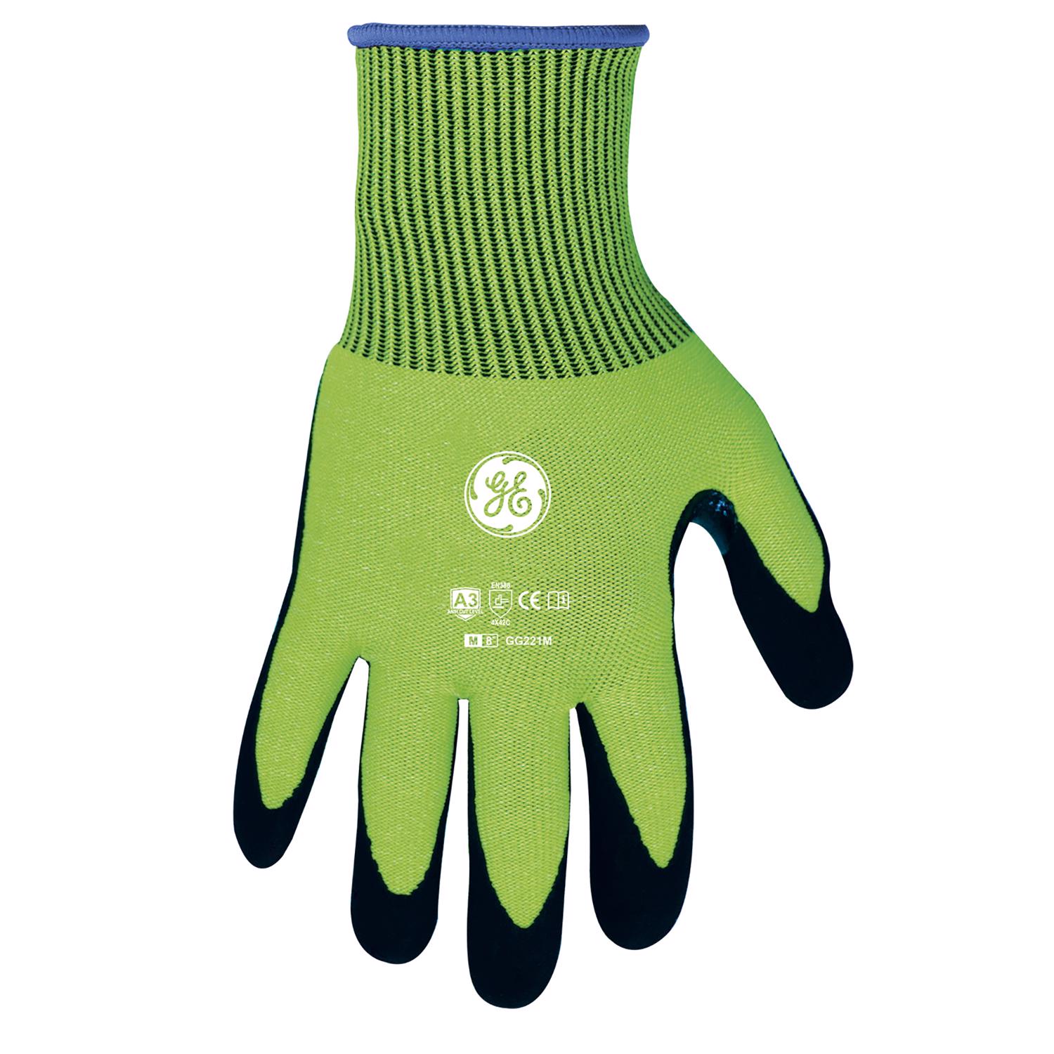 General Electric Unisex Dipped Gloves Black/High-Vis Green M 1 pair - Jamoozus