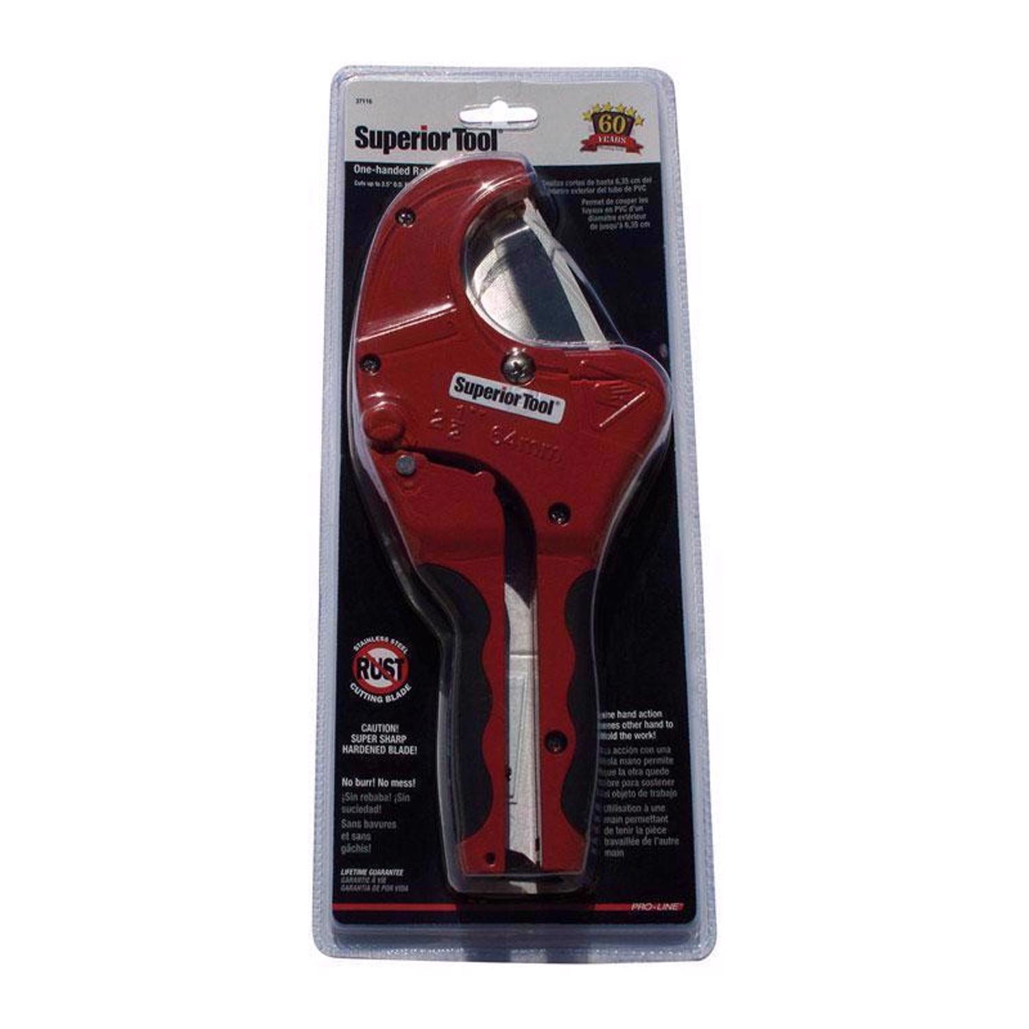 Superior Tool 2-1/2 in. Ratcheting Pipe Cutter 10 in. L Black/Red 1 pc - Jamoozus