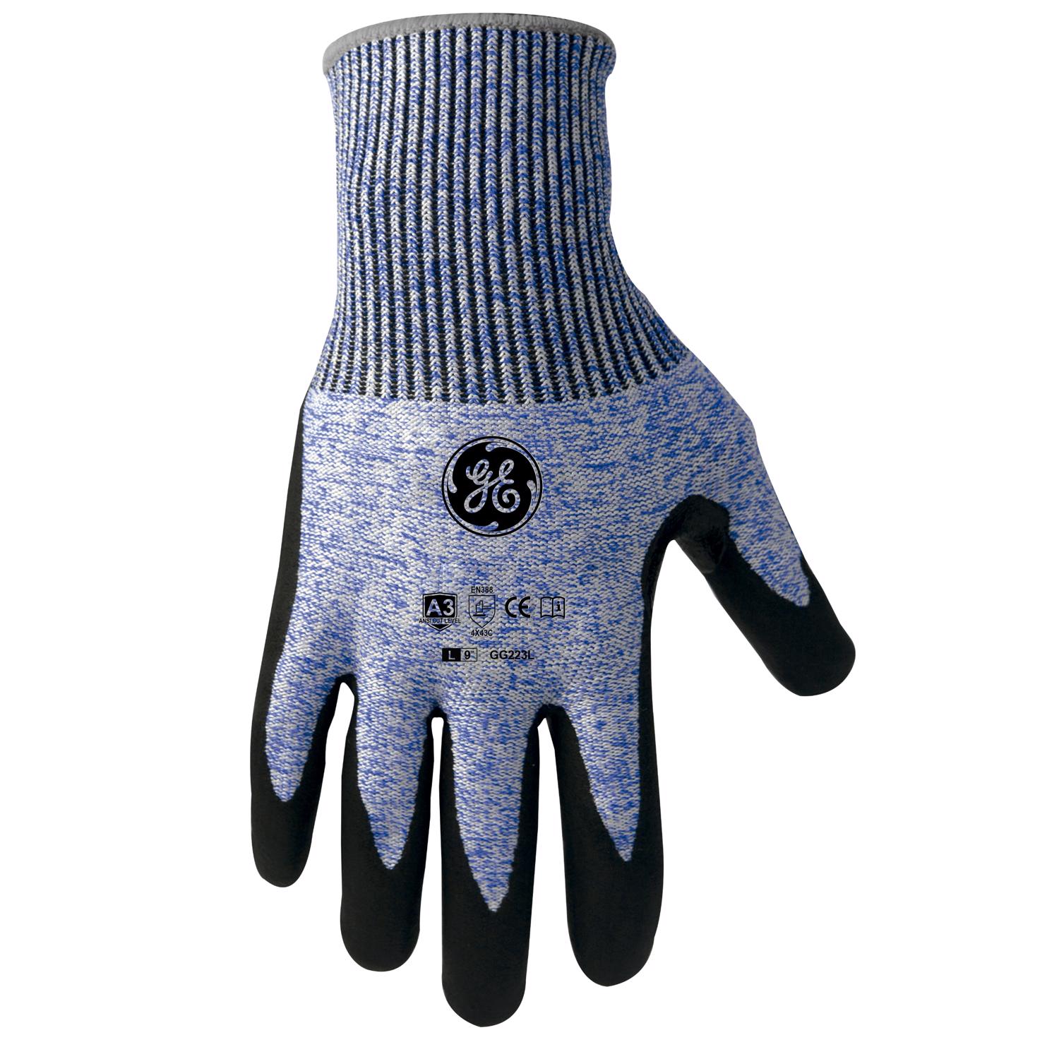 General Electric Unisex Dipped Gloves Black/Blue L 1 pair - Jamoozus