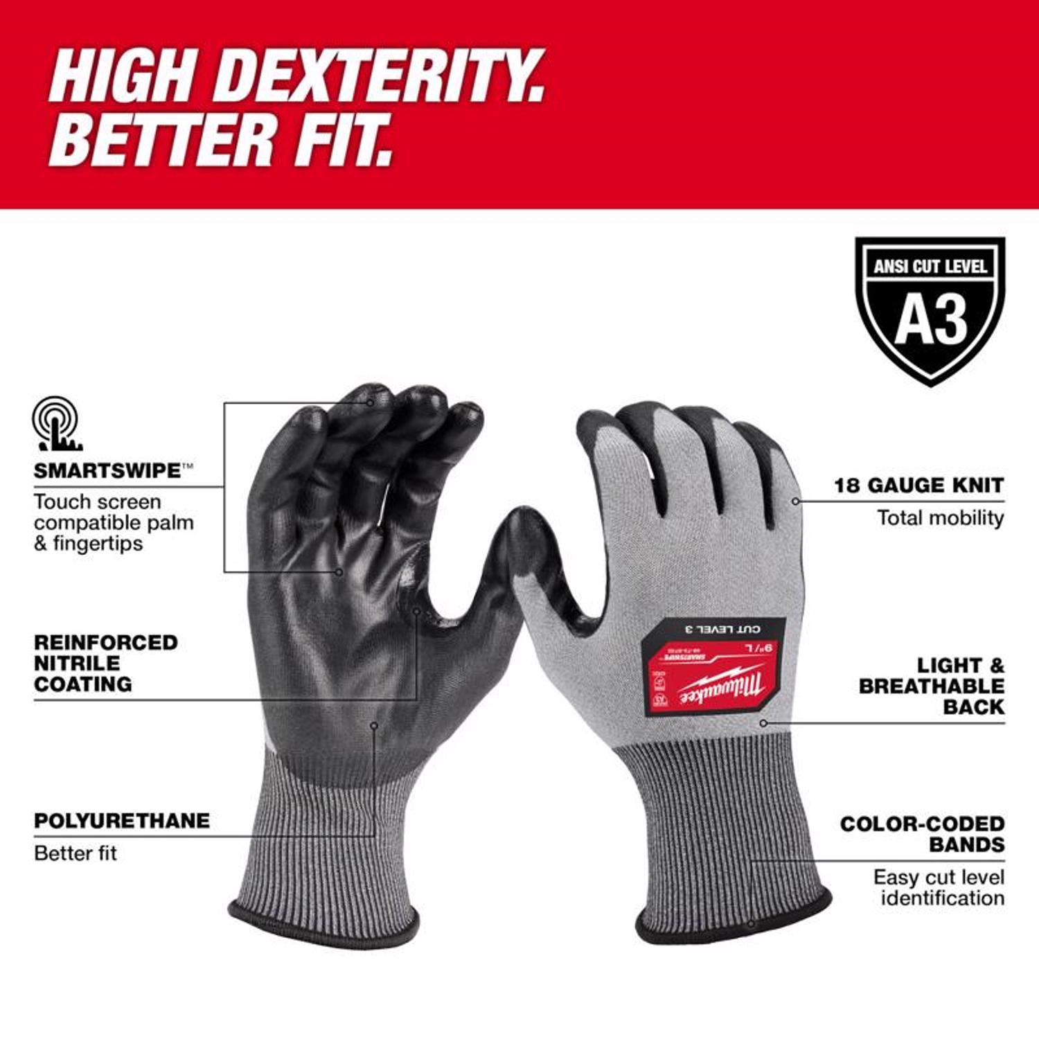Milwaukee Gloves Dipped Gloves Gray XL 1 pair - Jamoozus