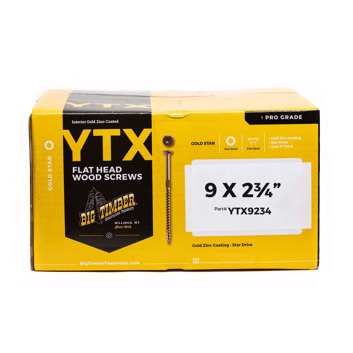 Big Timber No. 9 X 2-3/4 in. L Star Yellow Zinc Wood Screws 2000 pk - Jamoozus