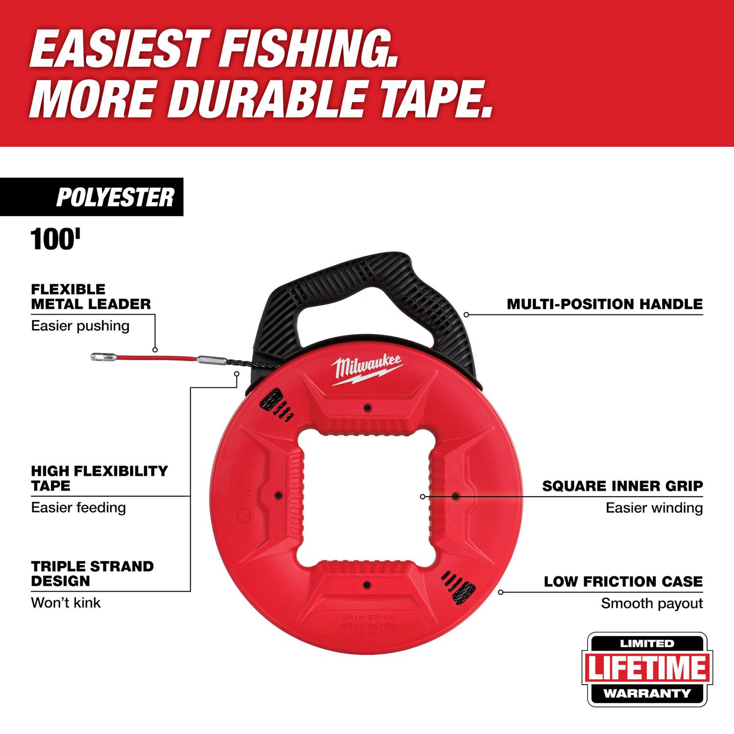 Milwaukee 100 ft. L Poly Fish Tape 1 pk - Jamoozus