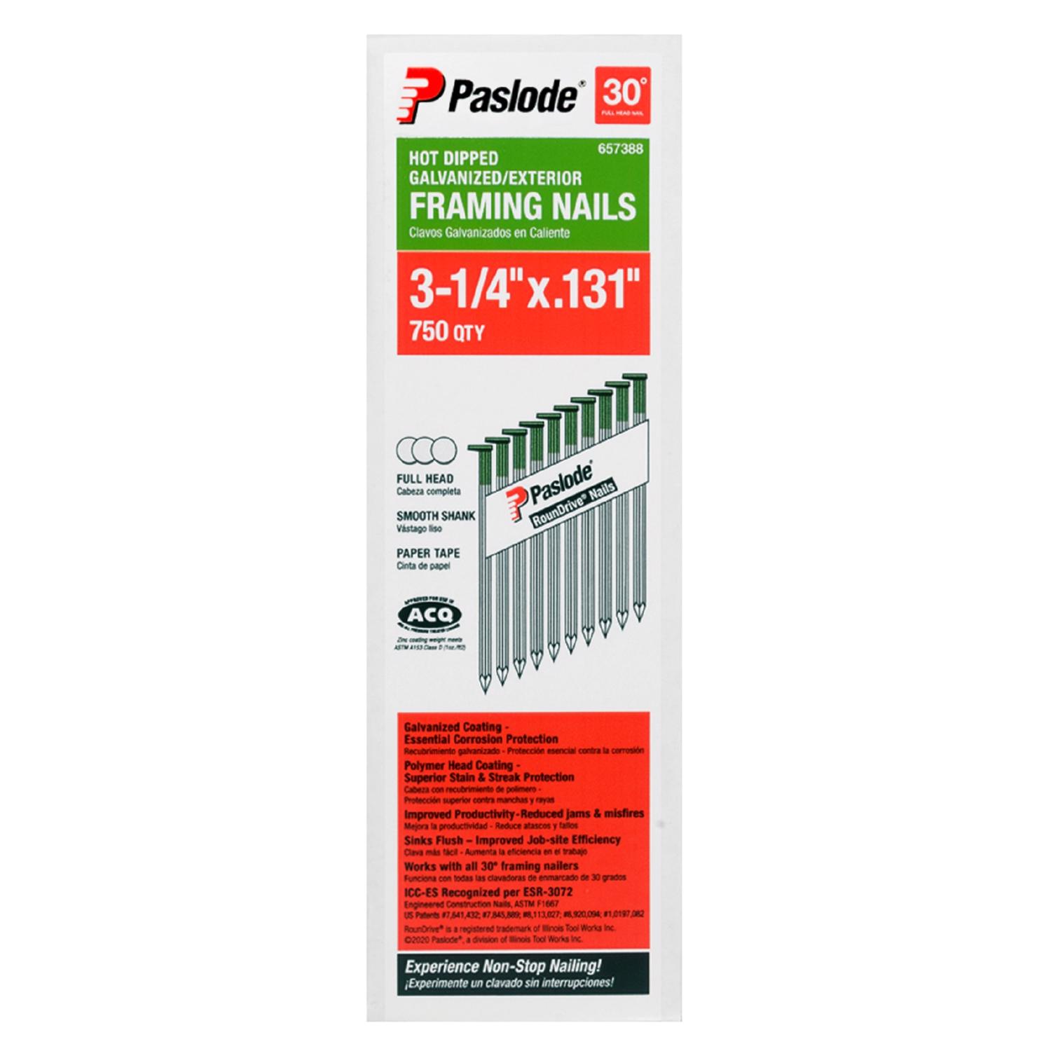Paslode 3-1/4 in. Framing Hot-Dipped Galvanized Steel Nail Full Round Head - Jamoozus