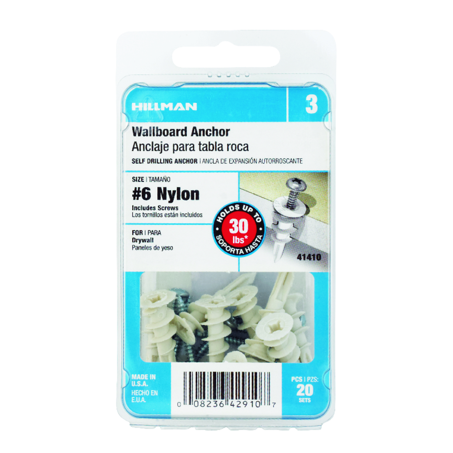 Hillman .138 in. D X 1-1/4 in. L Nylon Pan Head Wallboard Anchors 20 pk - Jamoozus
