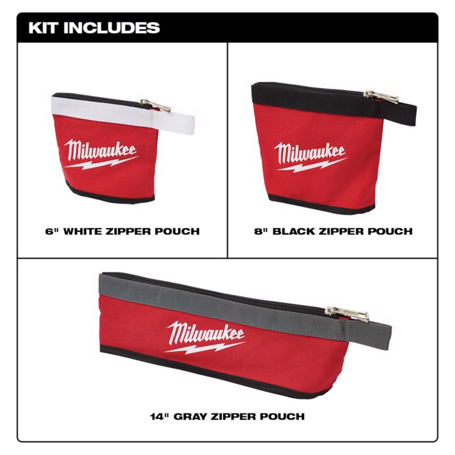 Milwaukee 0.25 in. W X 8 in. H Canvas Multi-Size Zippered Bag Assortment 1 pocket Red 3 pc - Jamoozus