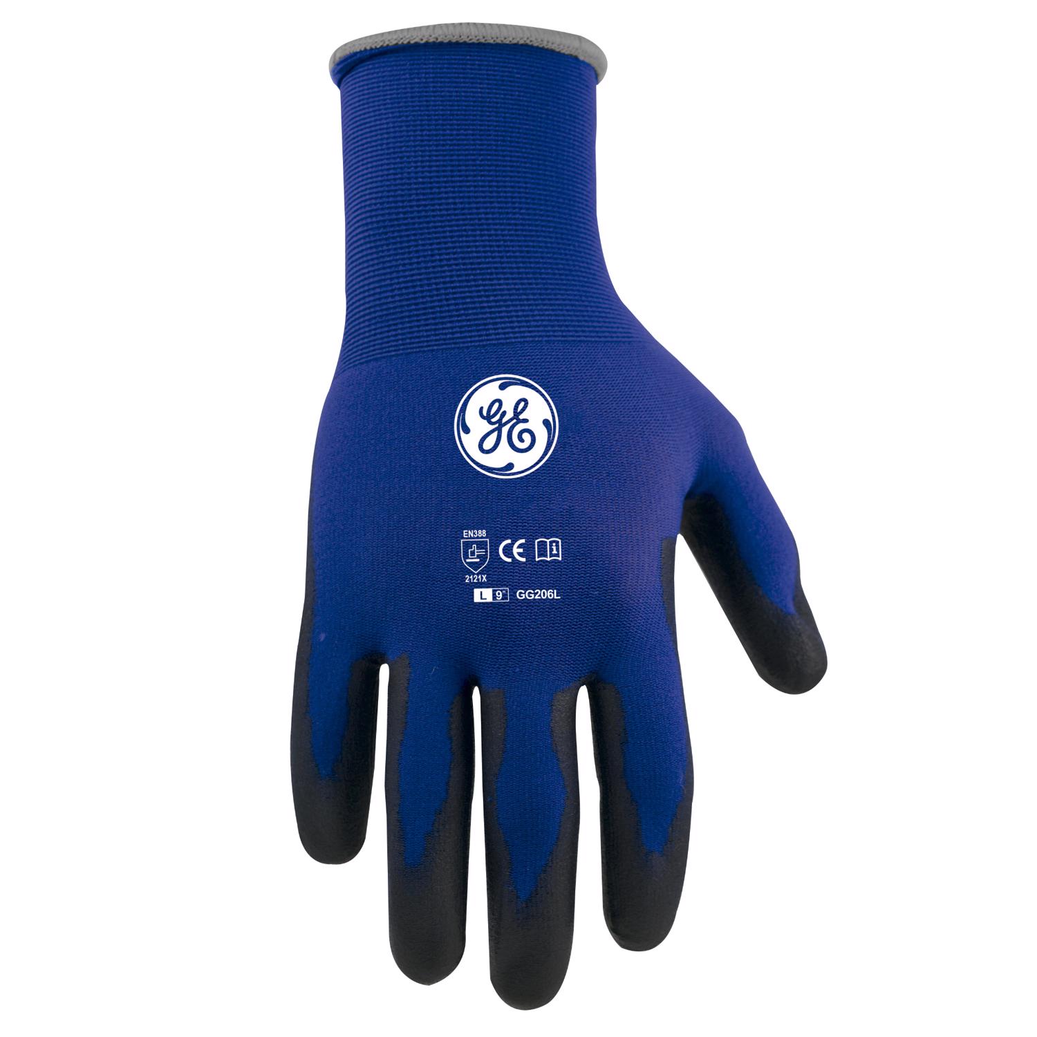 General Electric Unisex Dipped Gloves Black/Blue L 1 pair - Jamoozus