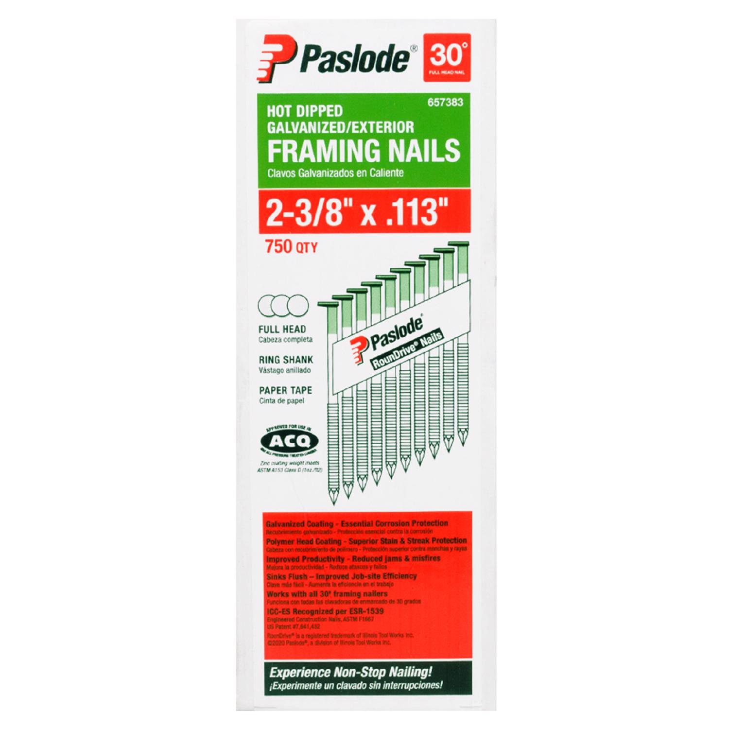 Paslode 2-3/8 in. Framing Hot-Dipped Galvanized Steel Nail Full Round Head - Jamoozus
