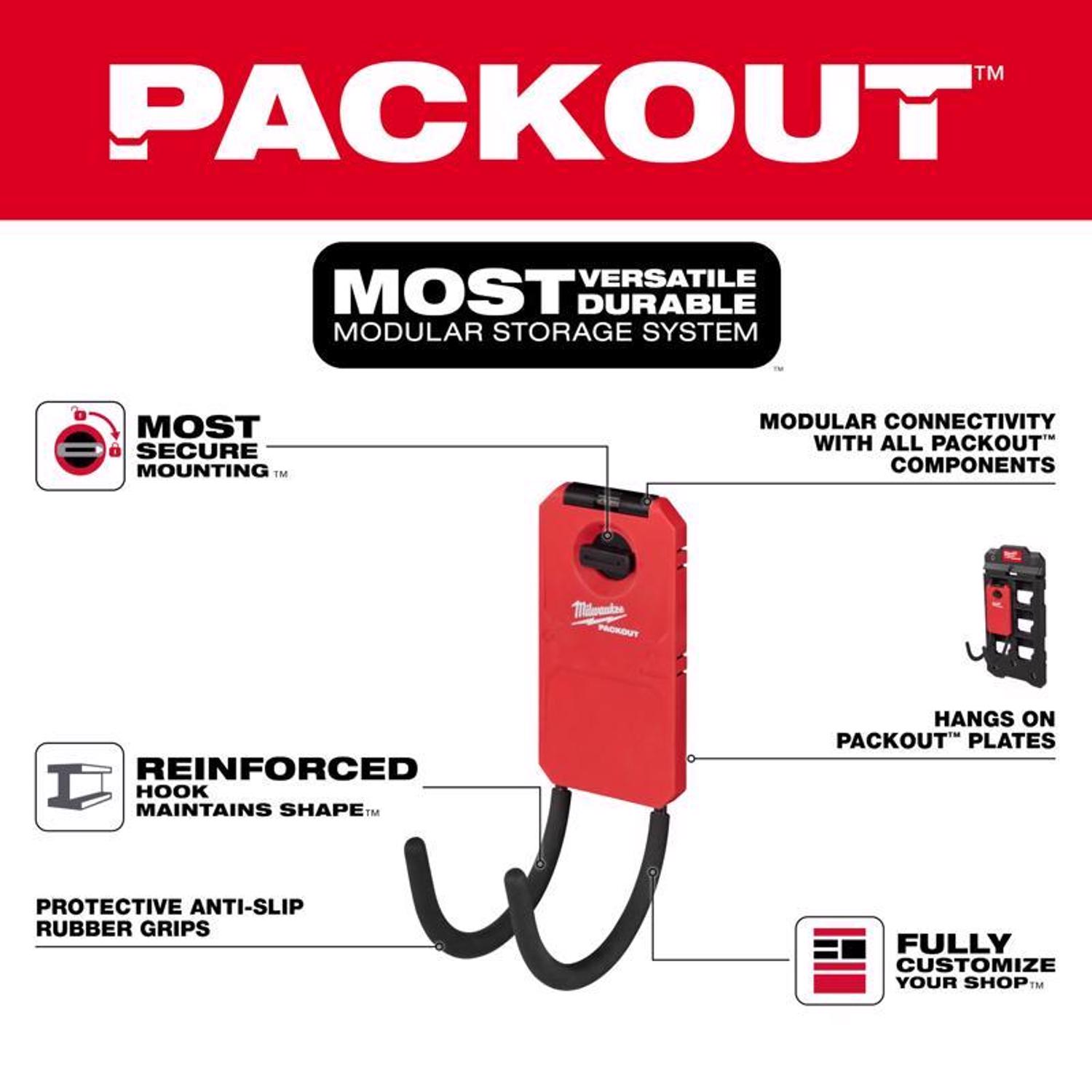 Milwaukee Packout Shop Storage Small Black/Red Plastic 7 in. L Curved Hook 25 lb 1 pk - Jamoozus