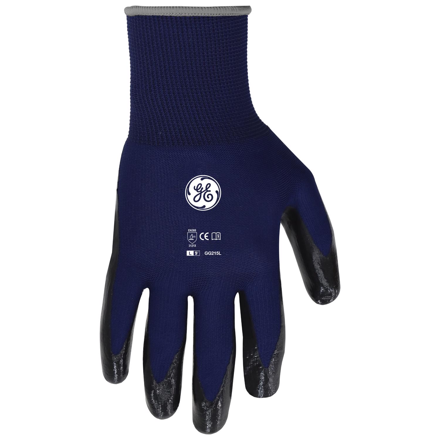 General Electric Unisex Dipped Gloves Black/Blue L 1 pair - Jamoozus