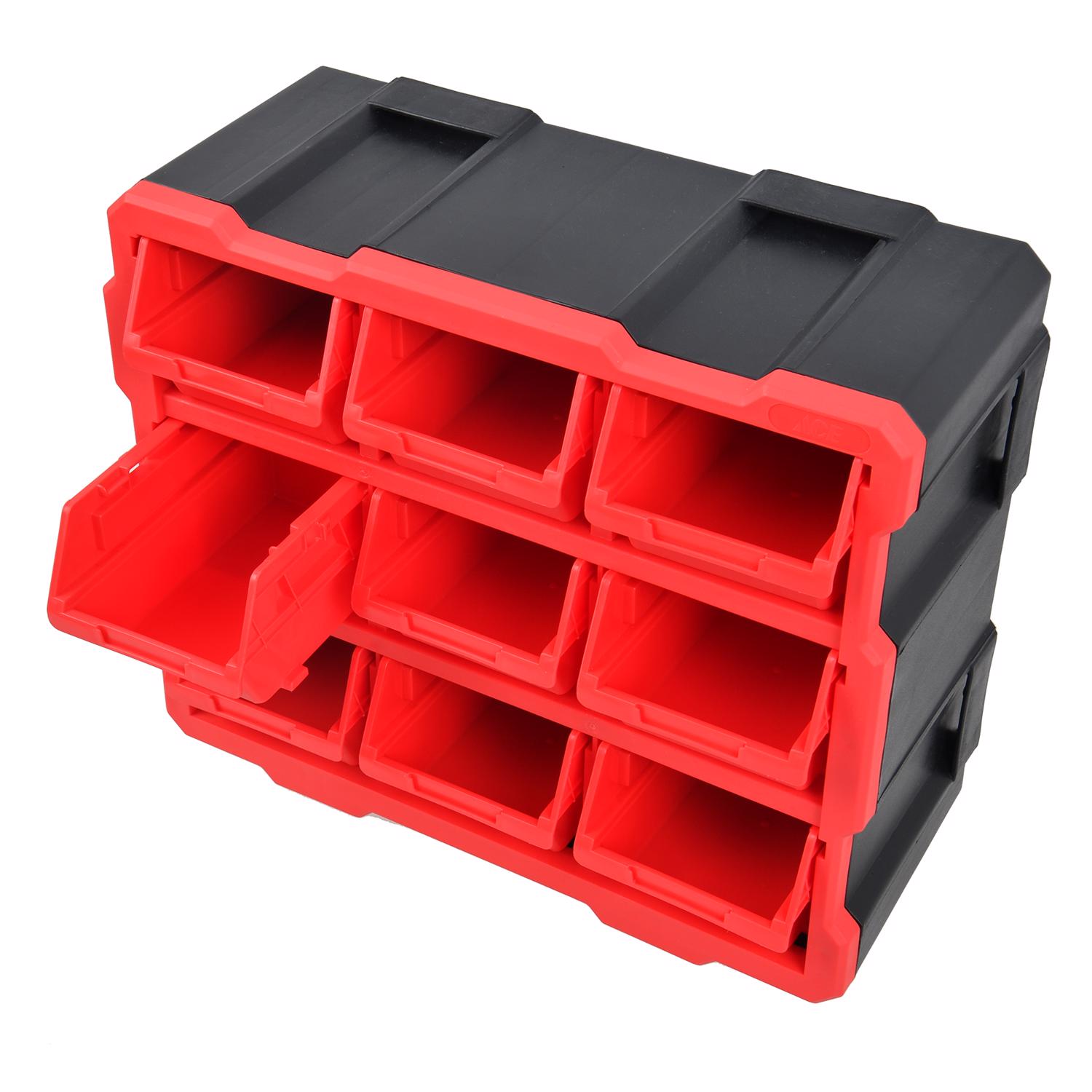 Ace 6.73 in. W X 12.6 in. H X 6.75 in. D Storage Bin Plastic 9 compartments Black/Red - Jamoozus