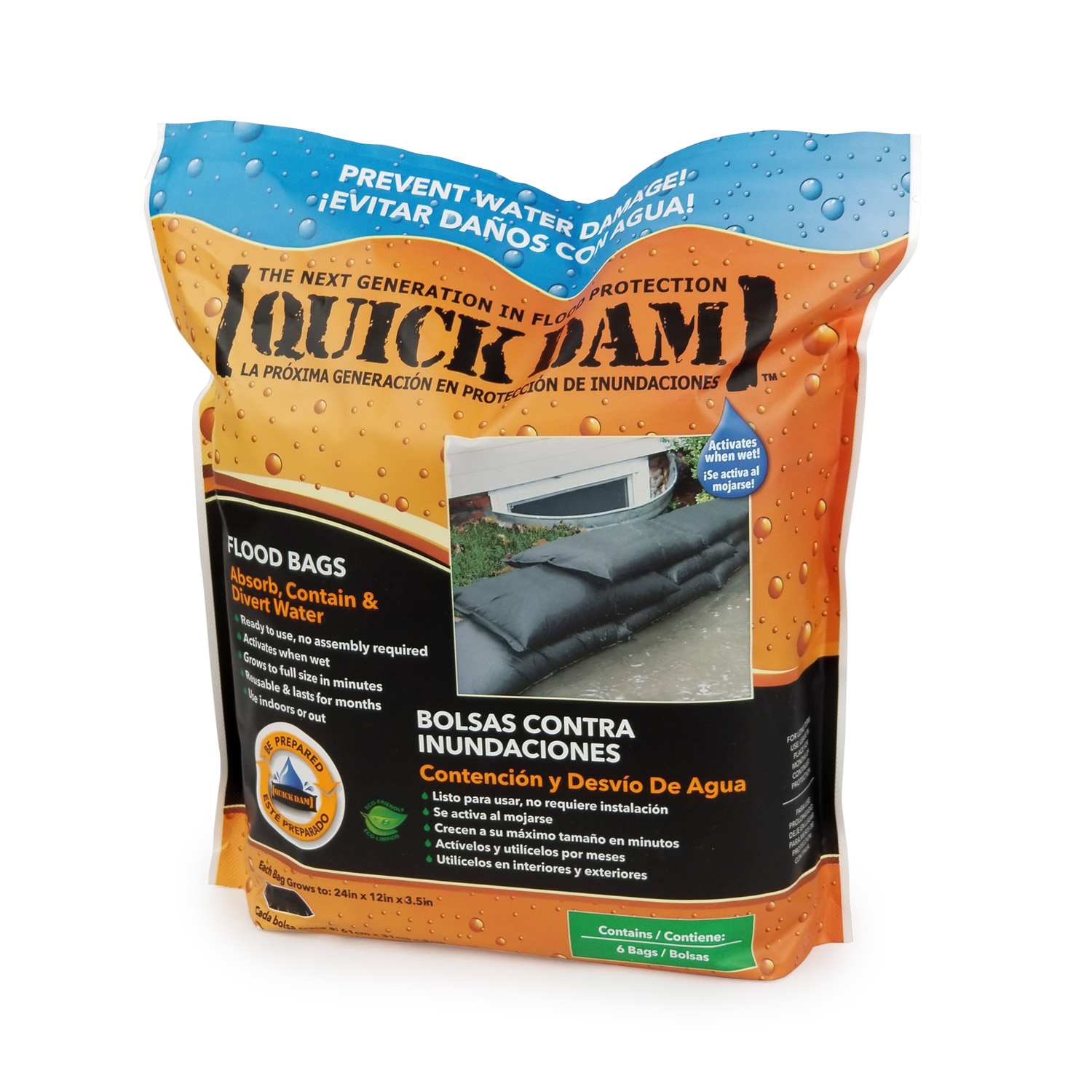 Quick Dam Flood Bags 3.5 in. H X 12 in. W X 24 in. L Sandless Sandbags 6 pk - Jamoozus