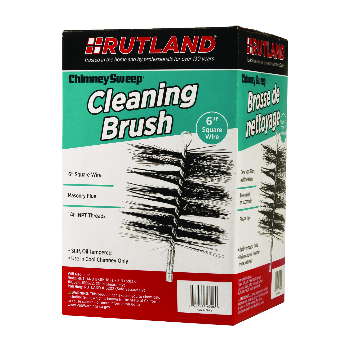 Rutland Chimney Sweep 6 in. Square Oil Tempered Chimney Brush - Jamoozus