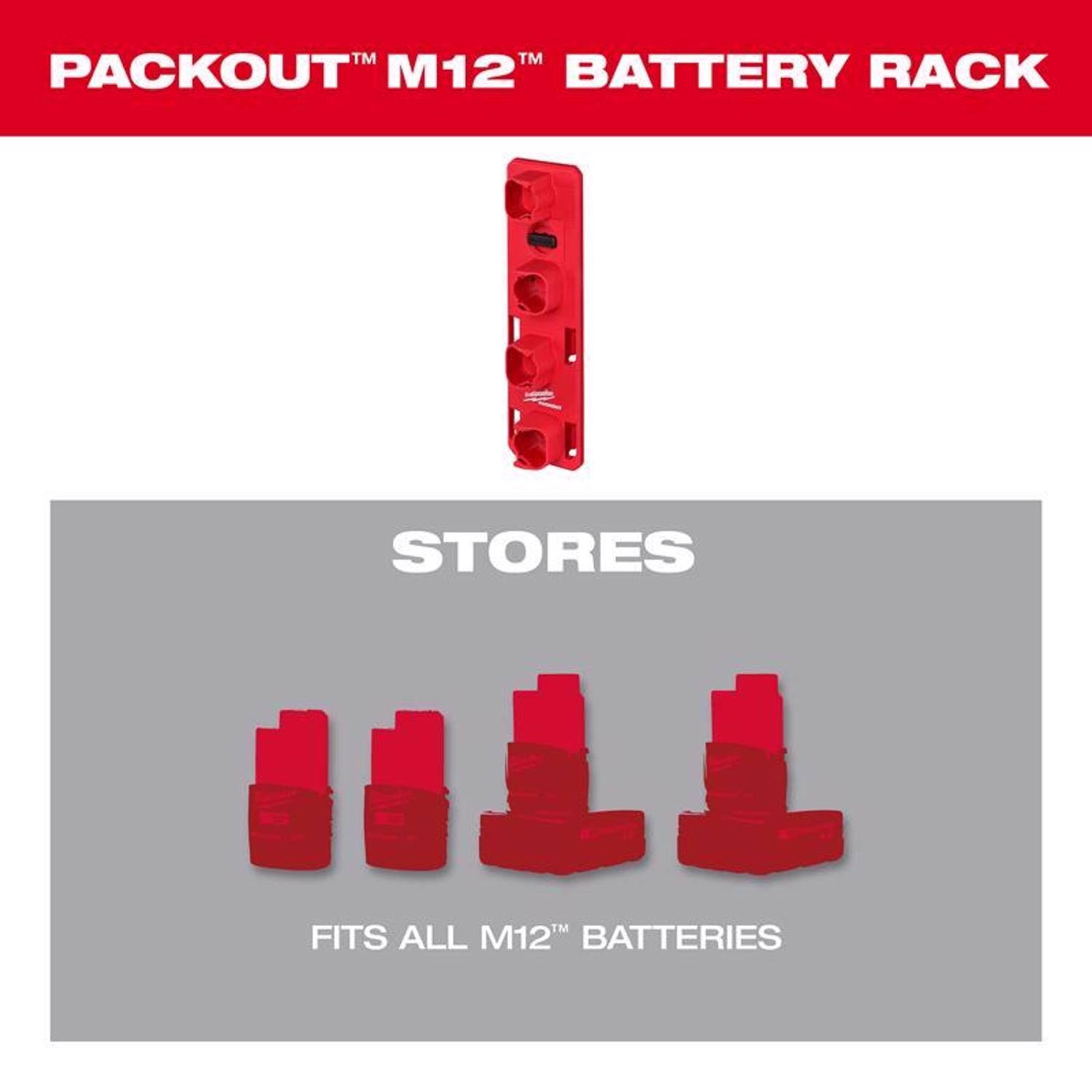 Milwaukee PACKOUT SHOP STORAGE Garage Organizer Battery Rack Black/Red - Jamoozus