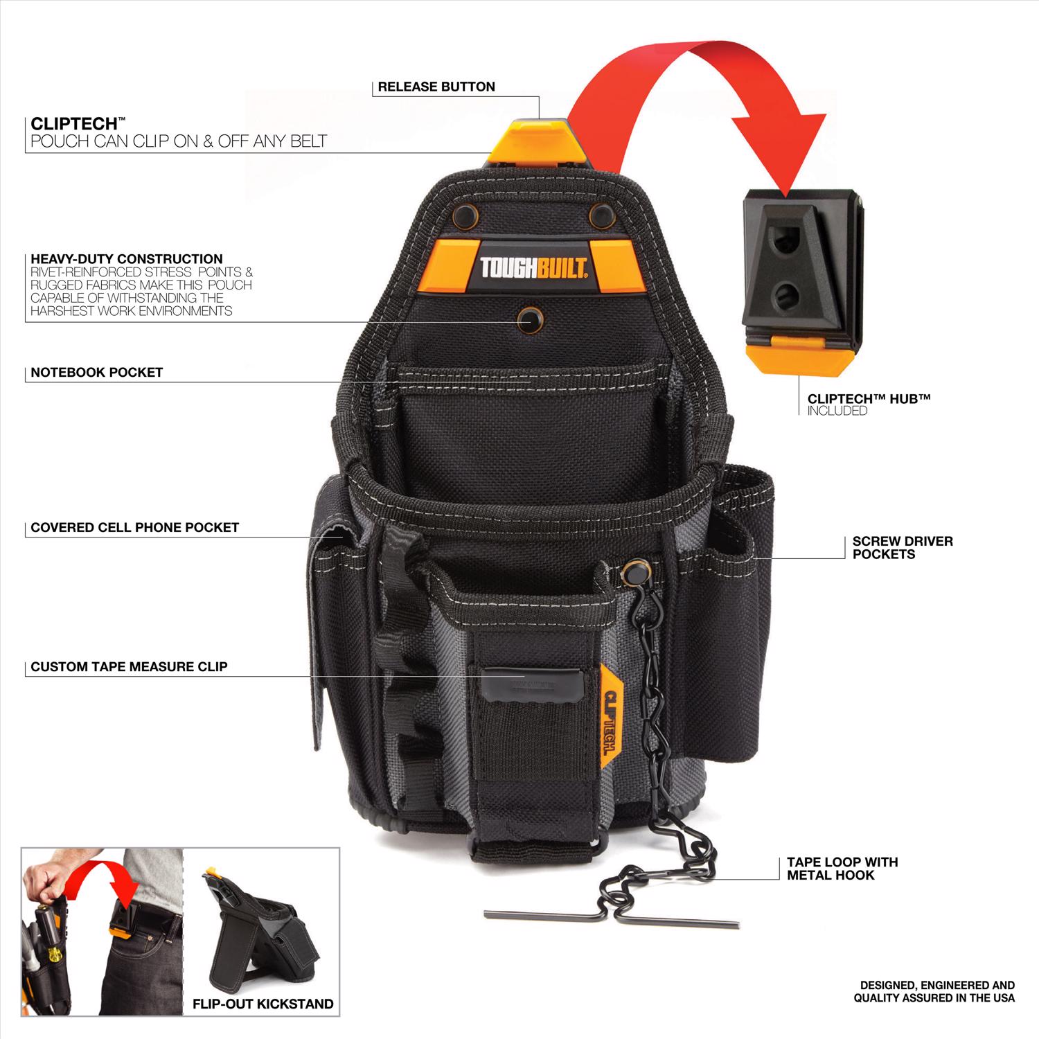 ToughBuilt 7.5 in. W X 13.5 in. H Polyester Electrician's Pouch 13 pocket Black/Gray 1 pc - Jamoozus