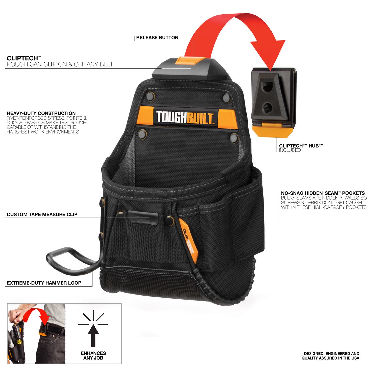 ToughBuilt 9.5 in. W X 10 in. H Project Pouch/Hammer Loop 6 pocket Black/Yellow 1 pc - Jamoozus