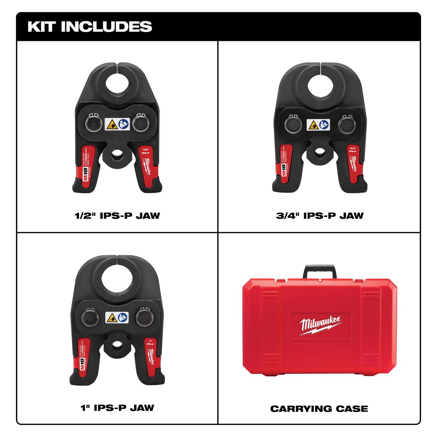Milwaukee M18 1 in. Press Jaw Kit Black 4 pc - Jamoozus