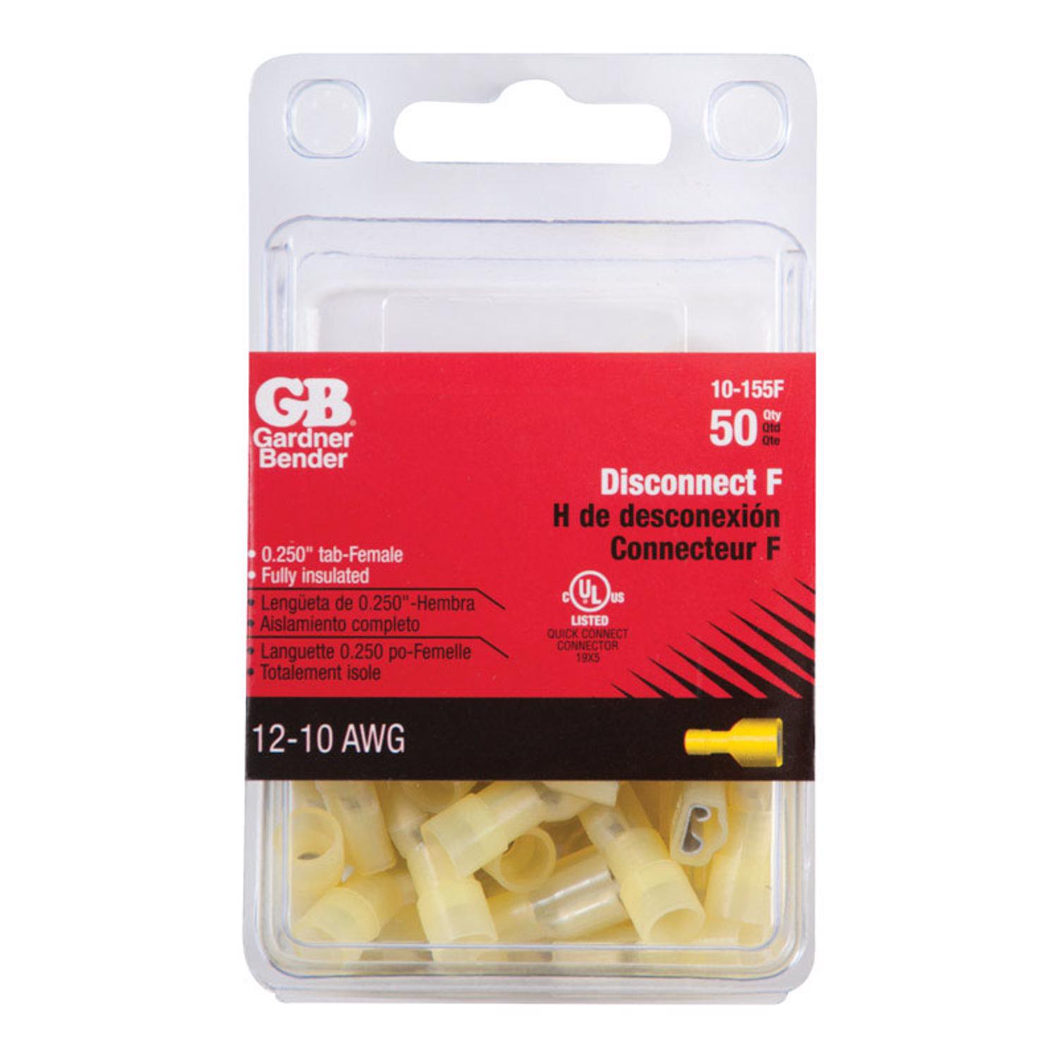 Gardner Bender 12-10 Ga. Insulated Wire Female Disconnect Yellow 50 pk - Jamoozus