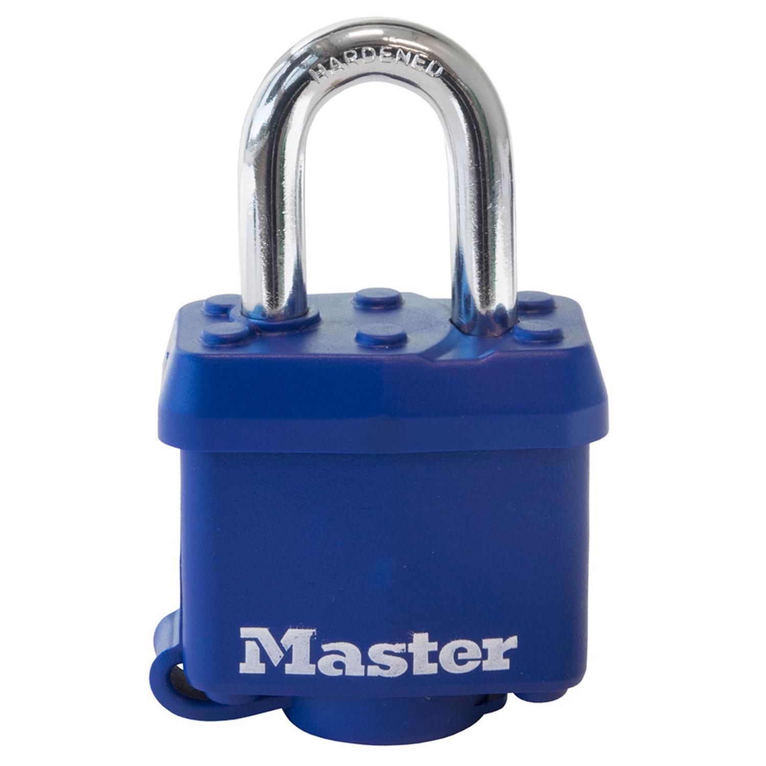 Master Lock 1-9/16 in. W Laminated Steel 4-Pin Cylinder Covered Padlock Keyed Alike - Jamoozus