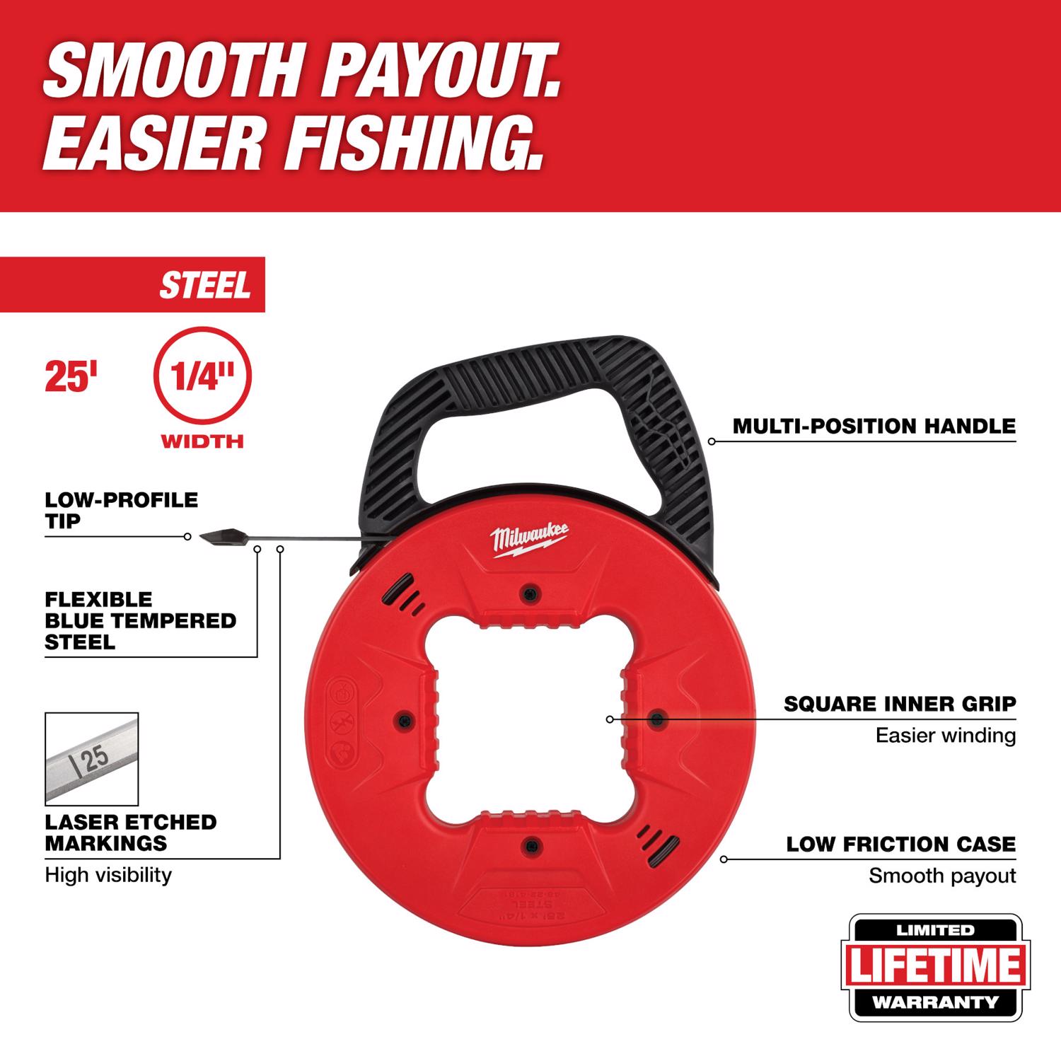 Milwaukee 0.25 in. W X 25 ft. L Steel Fish Tape 1 pk - Jamoozus