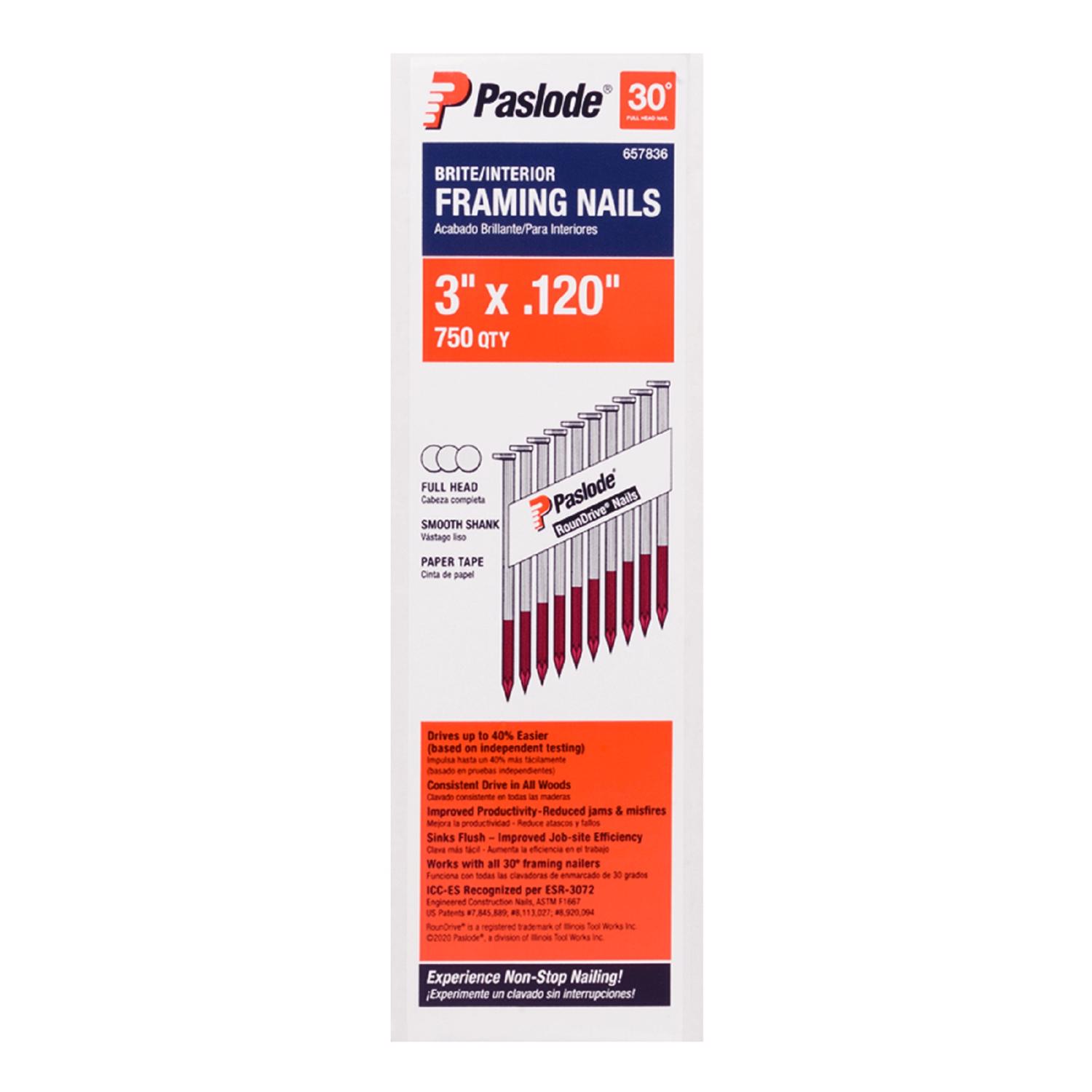 Paslode 3 in. Framing Bright Steel Nail Full Round Head - Jamoozus