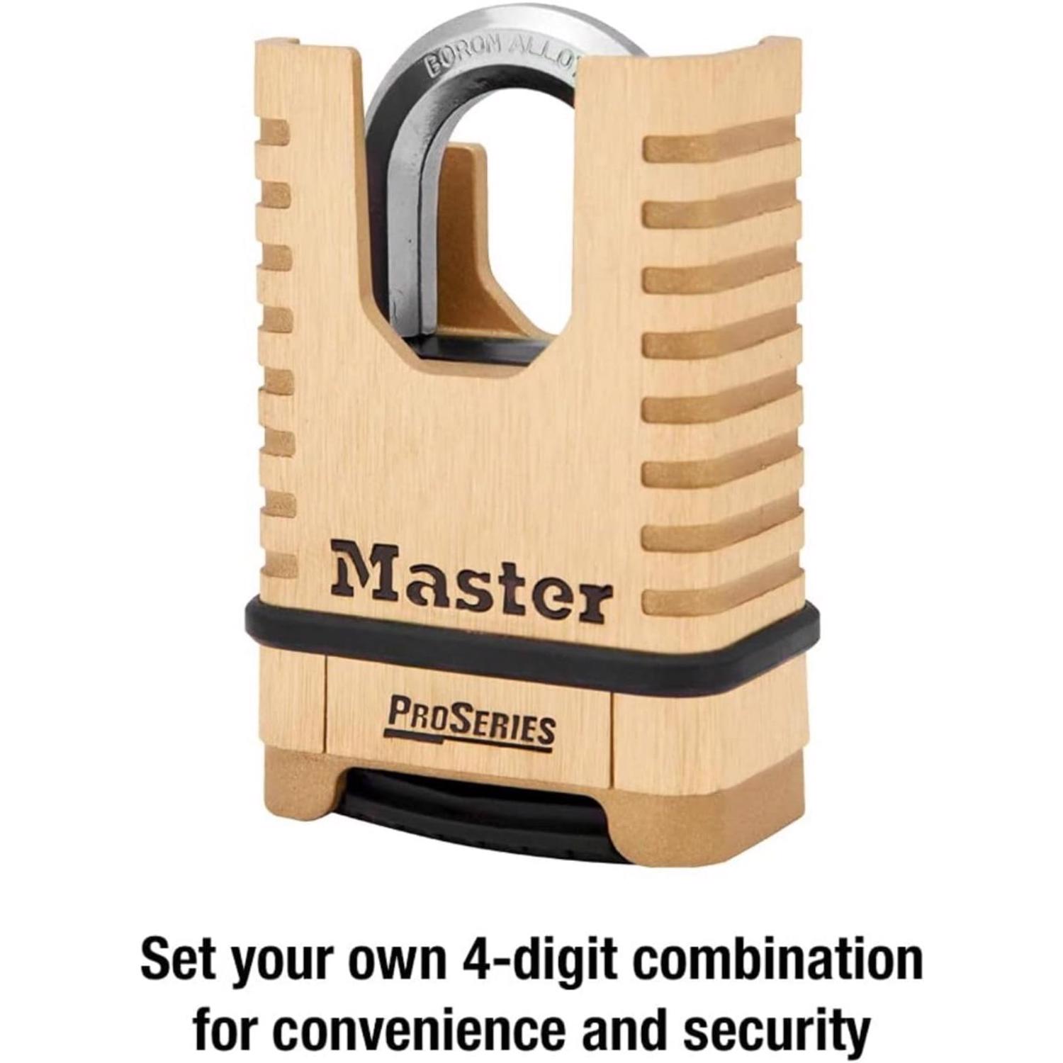 Master Lock ProSeries 6.56 in. H X 2-1/4 in. W Brass 4-Digit Combination Hidden Shackle Padlock - Jamoozus