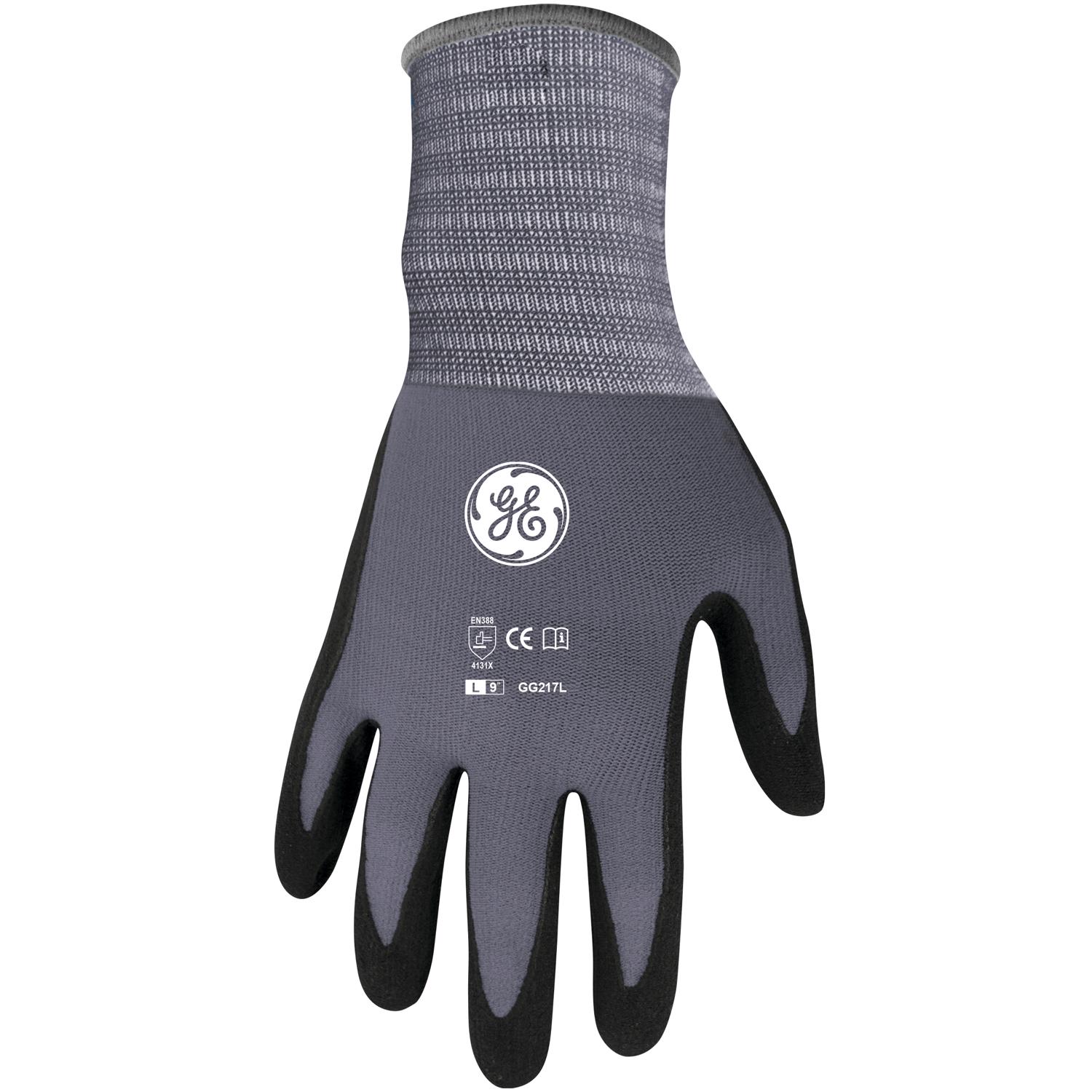 General Electric Unisex Dipped Gloves Black/Gray L 1 pair - Jamoozus