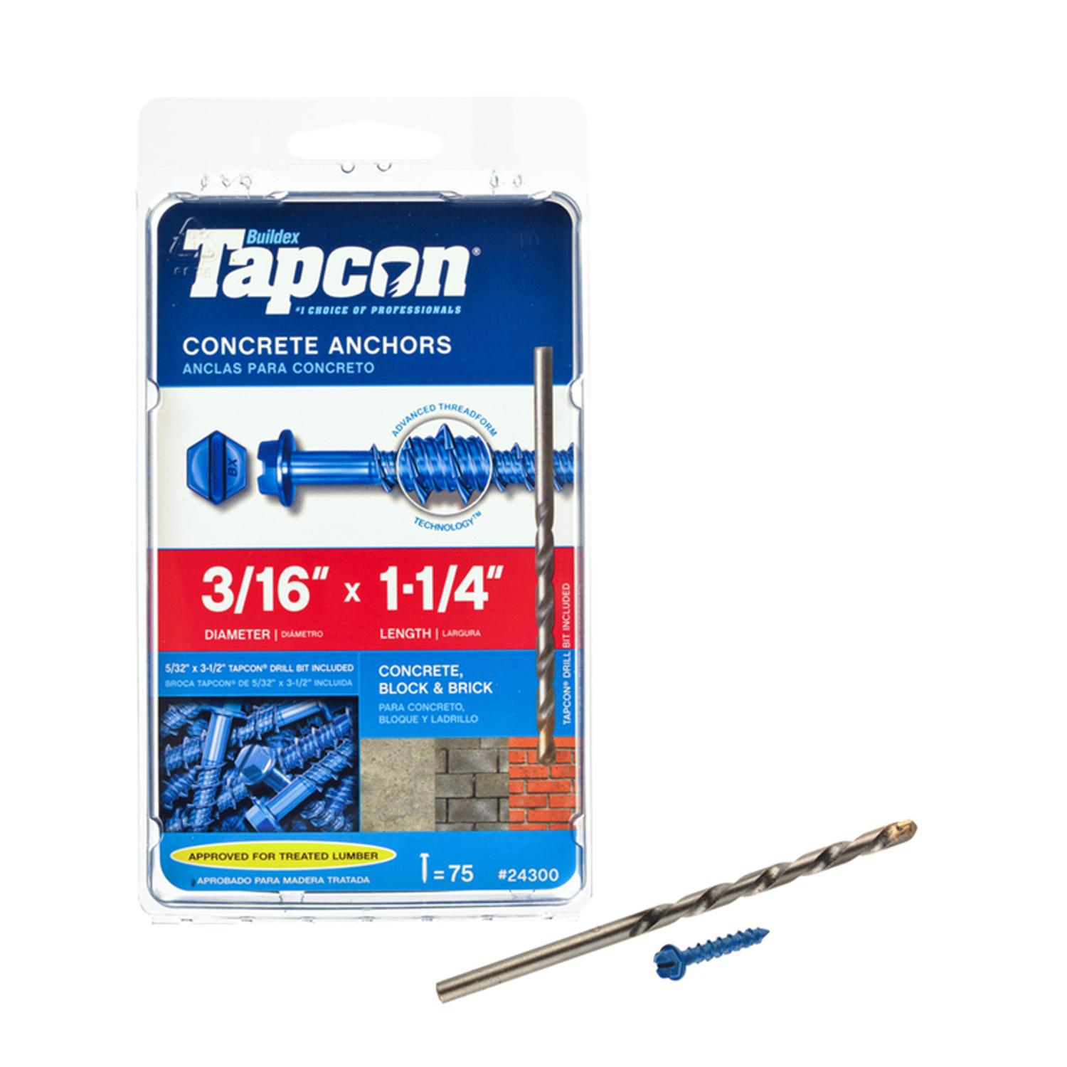 Tapcon 3/16 in. D X 1-1/4 in. L Steel Hex Head Concrete Screw Anchor 75 pk - Jamoozus