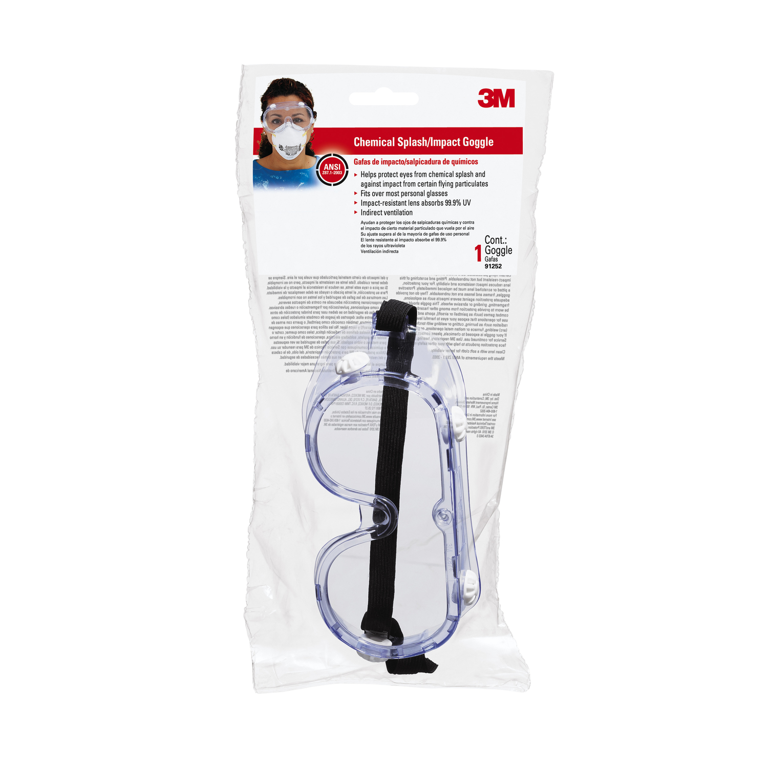 3M Chemical Splash Goggles Clear Lens Clear Frame 1 pc - Jamoozus