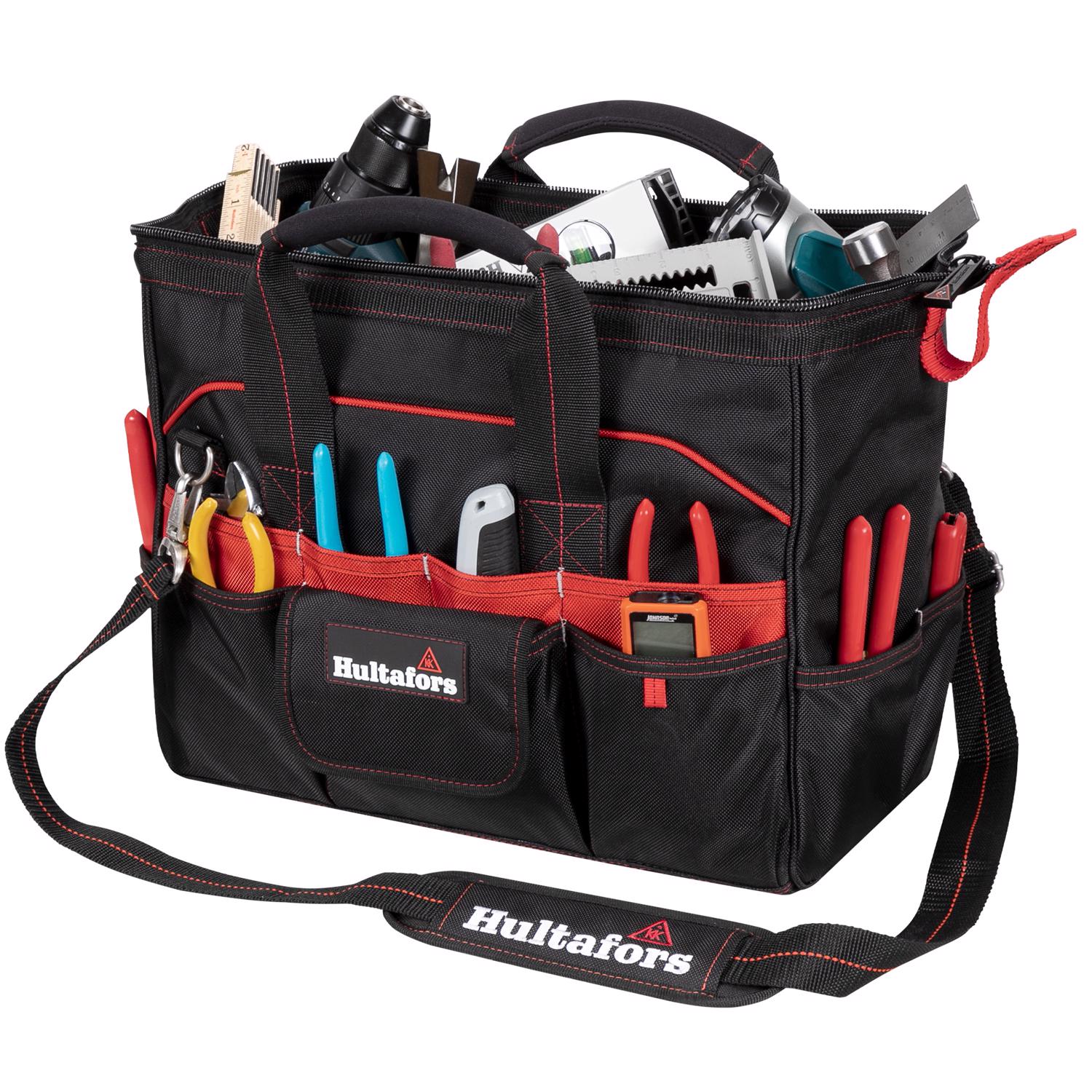 CLC Hultafors Group 7.5 in. W X 19.5 in. H Ballistic Polyester Tradesman Tool Bag 33 pocket Black/Re - Jamoozus