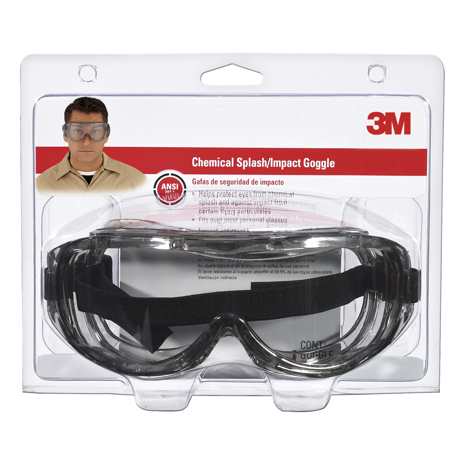 3M Chemical Splash Goggles Clear Lens Black Frame 1 pc - Jamoozus