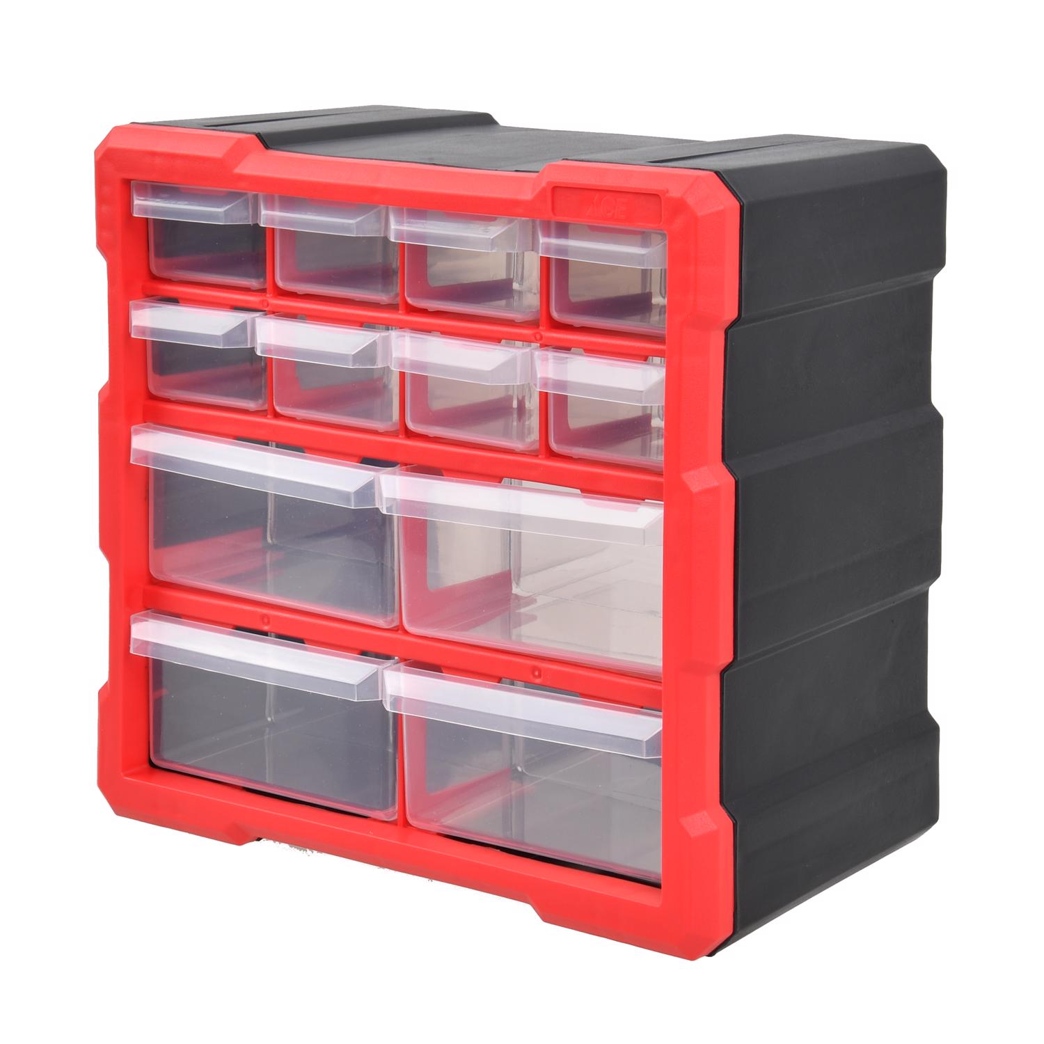 Ace 6.3 in. W X 10.24 in. H Storage Bin Plastic 12 compartments Black/Red - Jamoozus