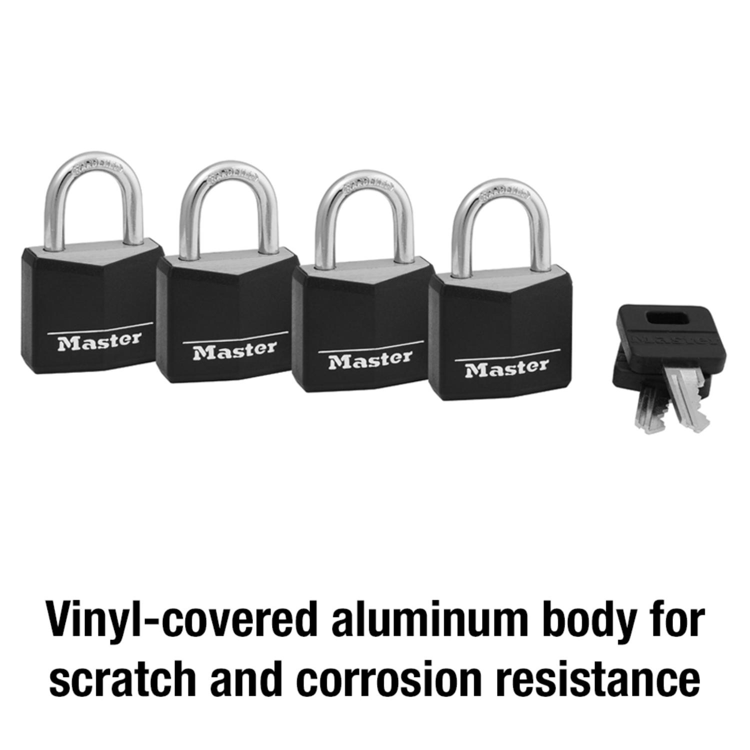 Master Lock 1-3/16 in. W Vinyl Covered 4-Pin Cylinder Padlock Keyed Alike - Jamoozus