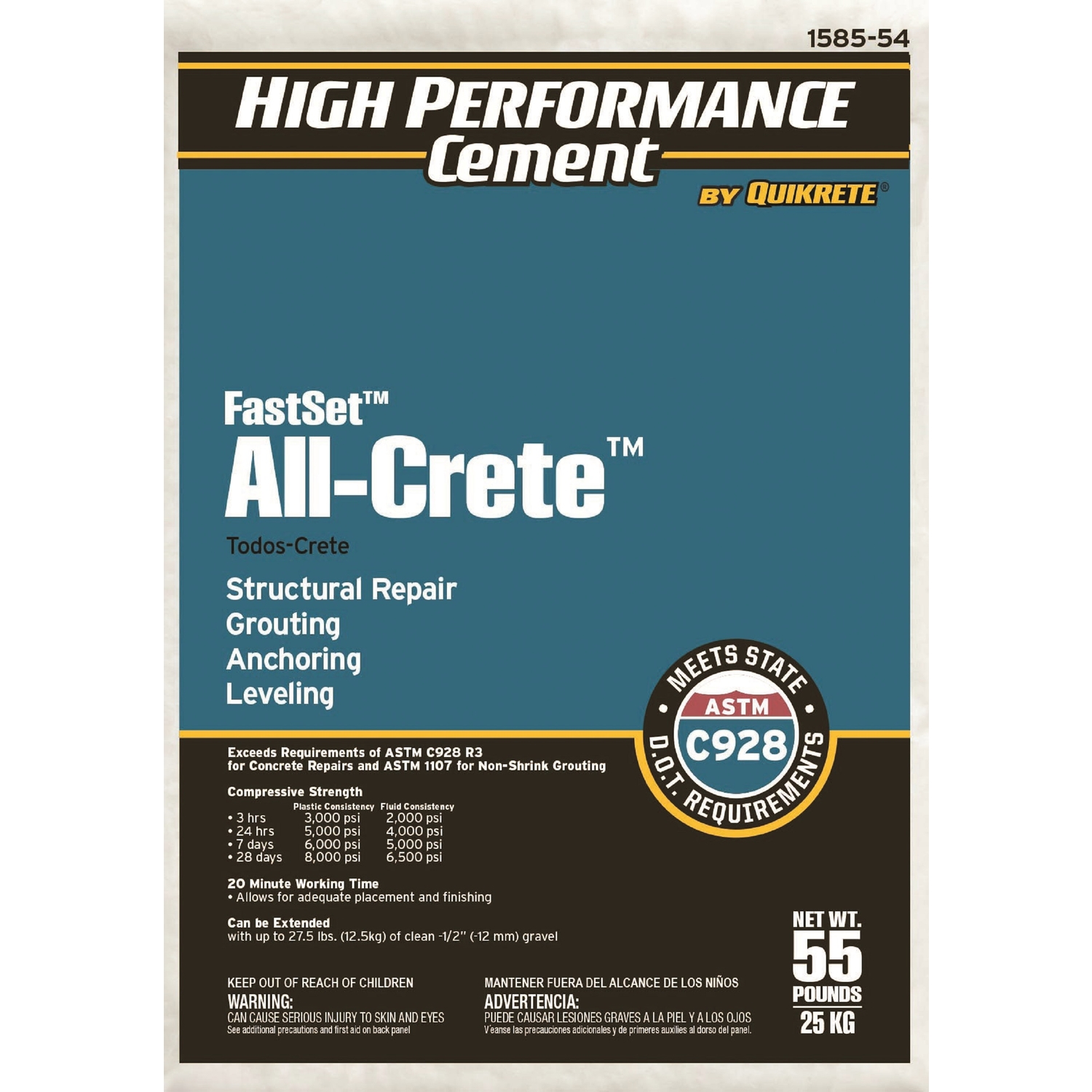 Quikrete FastSet All-Crete Anchoring Cement 55 lb - Jamoozus