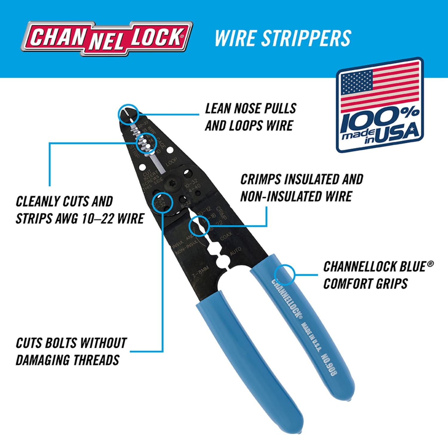 Channellock 10 Ga. 8.25 in. L Wire Stripper - Jamoozus