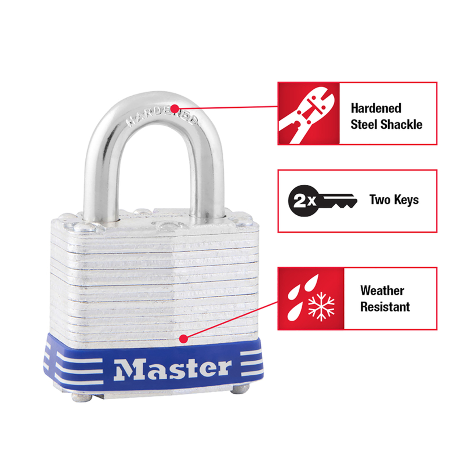 Master Lock 2 25/64 in. H X 1-9/16 in. W Laminated Steel 4-Pin Cylinder Padlock - Jamoozus