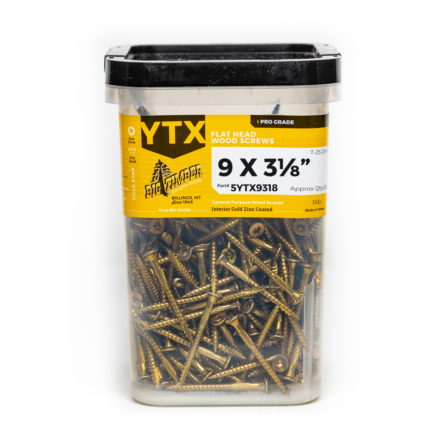 Big Timber No. 9 X 3-1/8 in. L Star Yellow Zinc Wood Screws 5 lb - Jamoozus