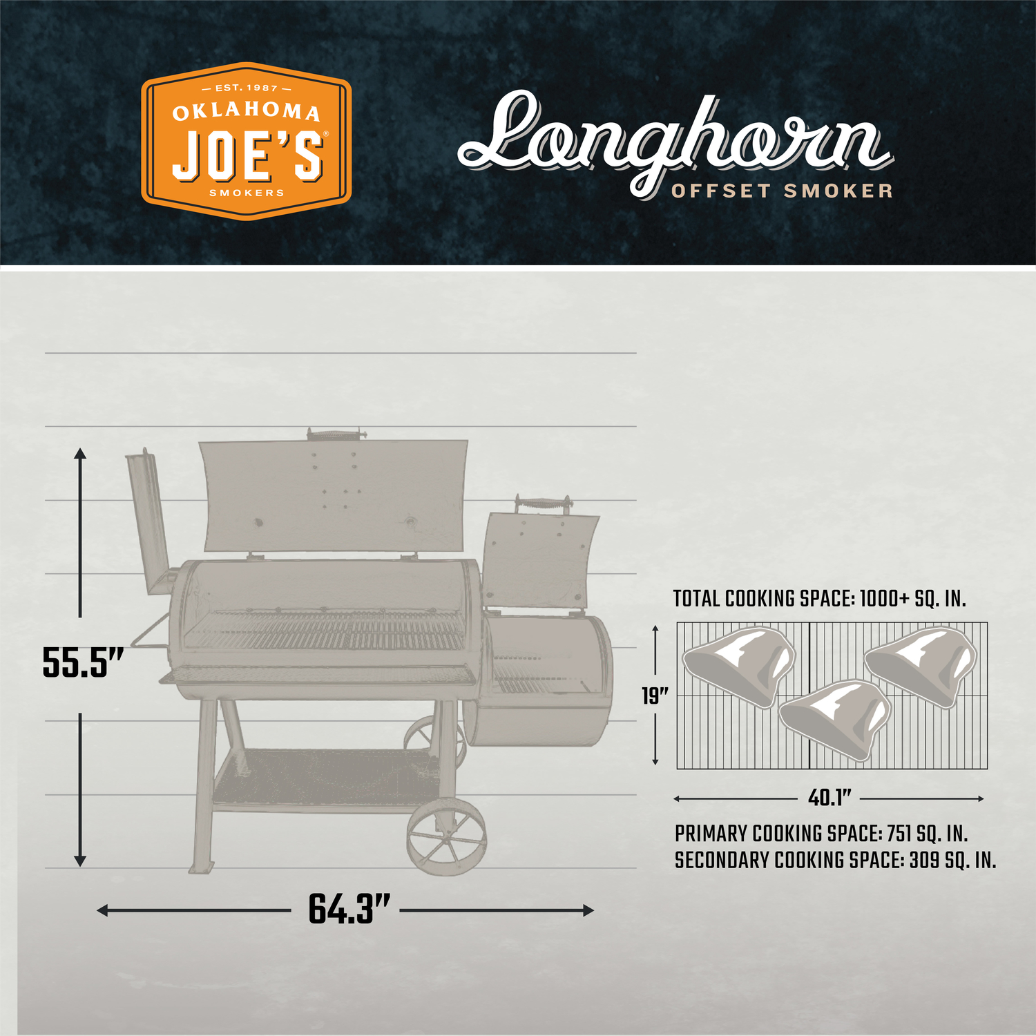 Oklahoma Joe's Longhorn Charcoal/Wood Offset Smoker Black - Jamoozus
