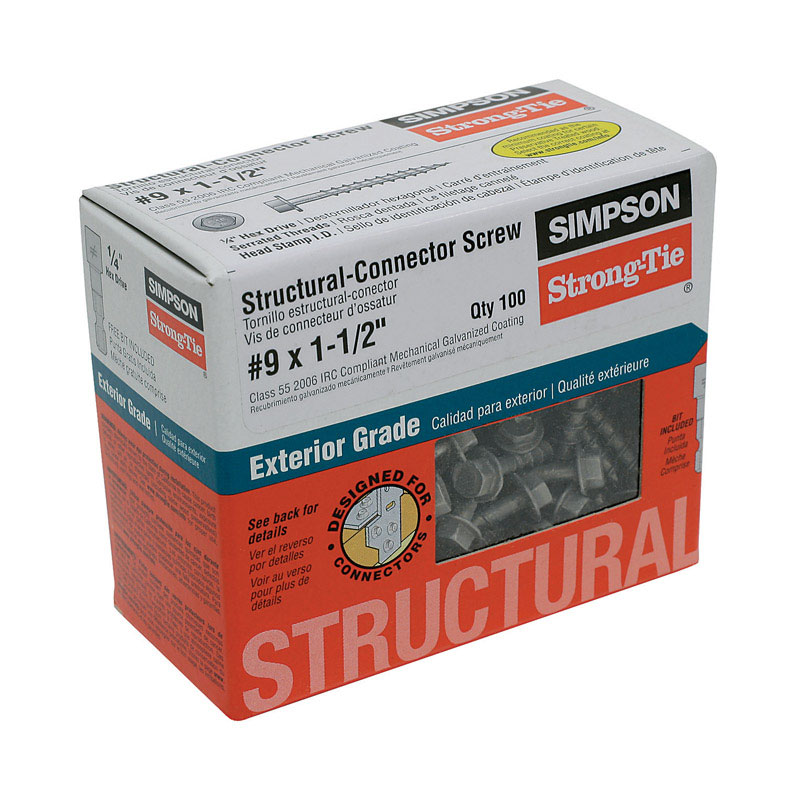 Simpson Strong-Tie Strong-Drive No. 9 Sizes X 1-1/2 in. L Star Hex Head Structural Screws 0.9 lb 100 - Jamoozus