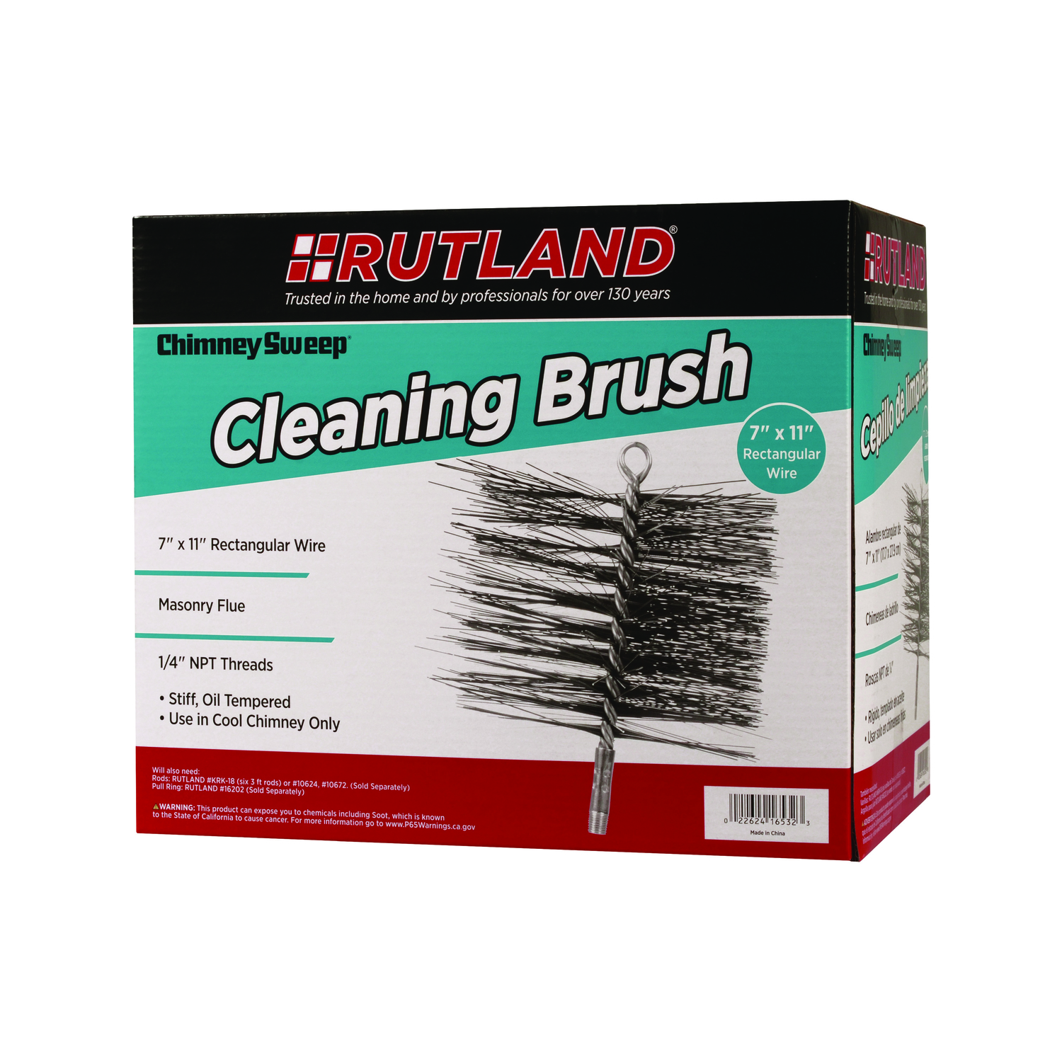 Rutland 12-3/4 in. Rectangular Oil Tempered Chimney Brush - Jamoozus