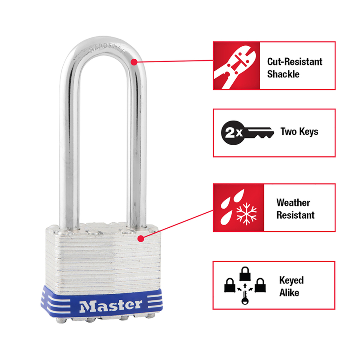 Master Lock 4-11/16 in. H X 1-3/4 in. W Laminated Steel Double Locking Padlock Keyed Alike - Jamoozus