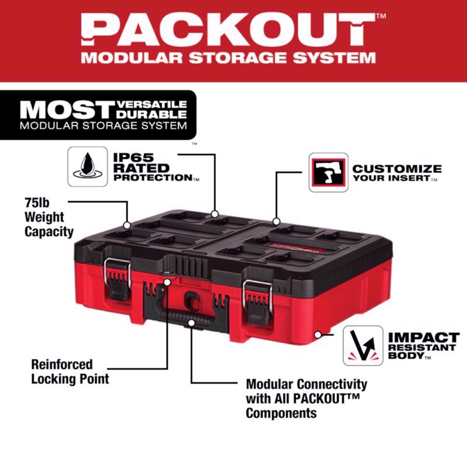 Milwaukee PACKOUT 16 in. Portable Modular Tool Case with Foam Insert Black/Red - Jamoozus