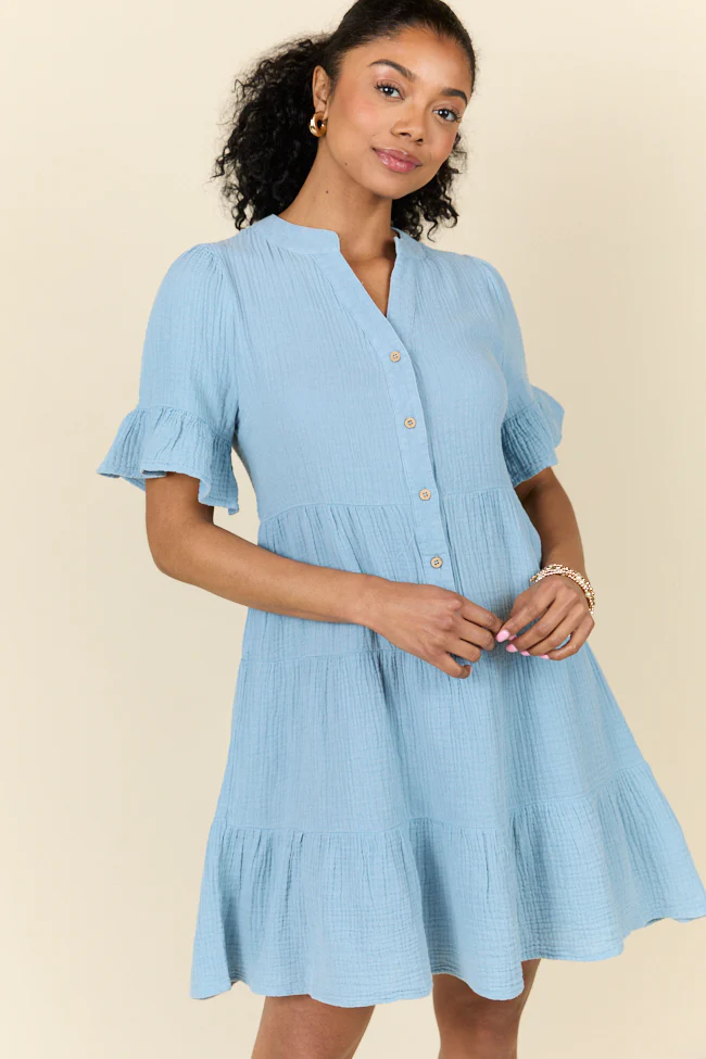 Weekend Wander Blue Gauze Mini Dress FINAL SALE - Jamoozus