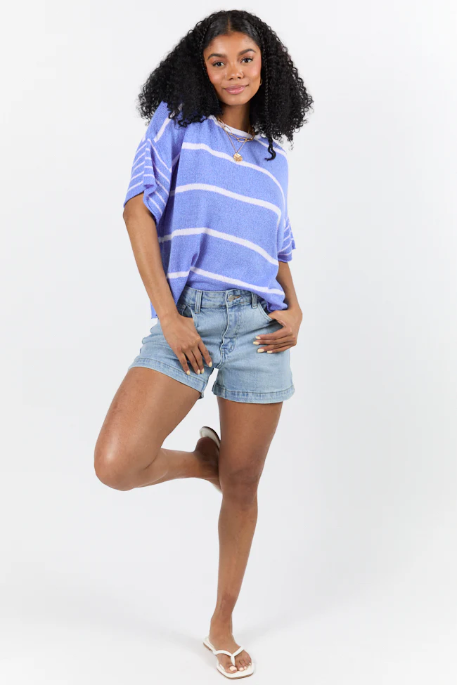 Wear It Well Blue And Ivory Striped Sweater T-Shirt FINAL SALE - Jamoozus