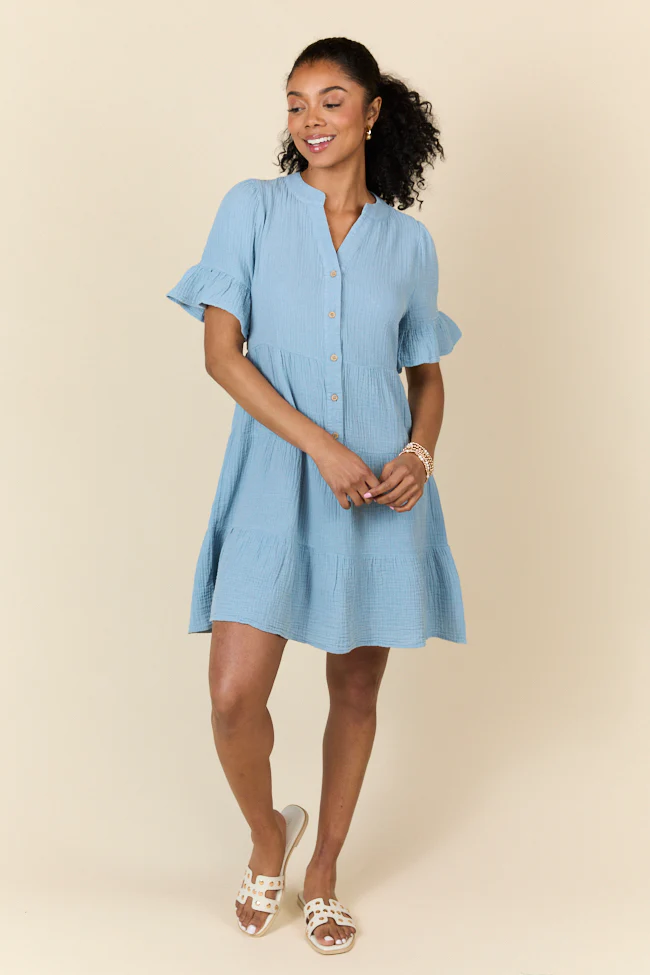 Weekend Wander Blue Gauze Mini Dress FINAL SALE - Jamoozus