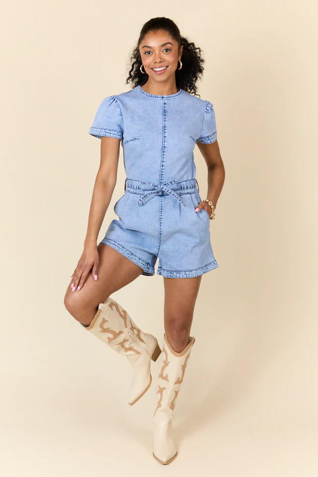 When's Intermission Denim Short Sleeve Romper DOORBUSTER - Jamoozus