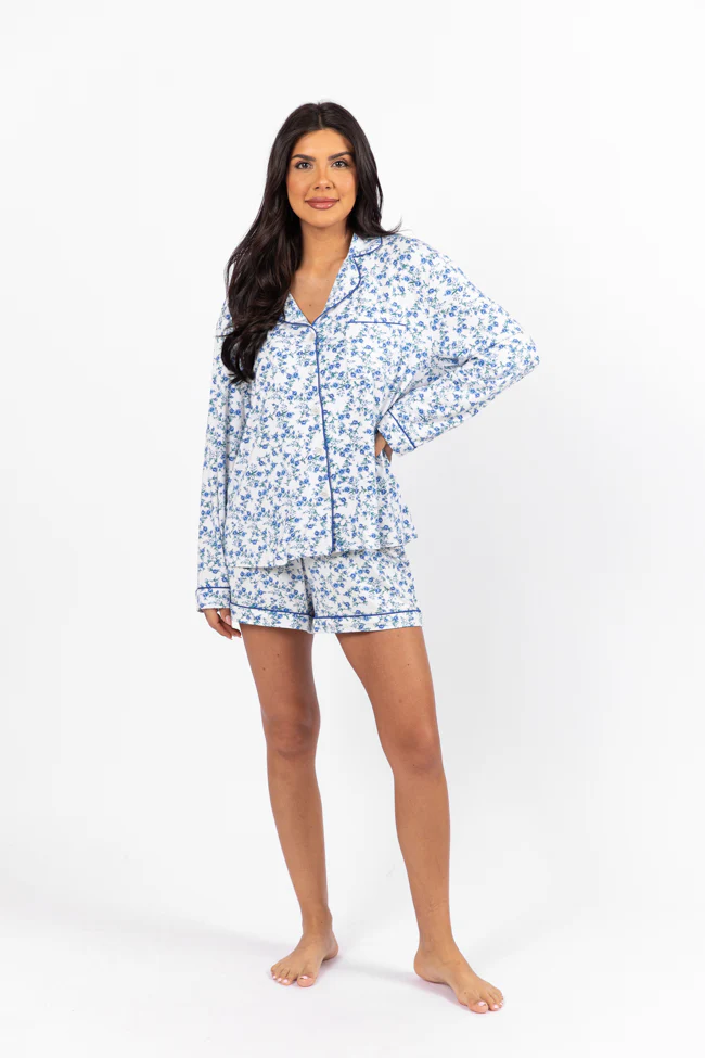 Under The Stars Blue Floral Pajama Shorts FINAL SALE - Jamoozus