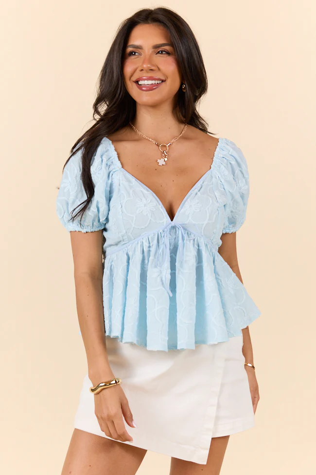 What You Get Baby Blue Floral Embroidered Top SALE - Jamoozus